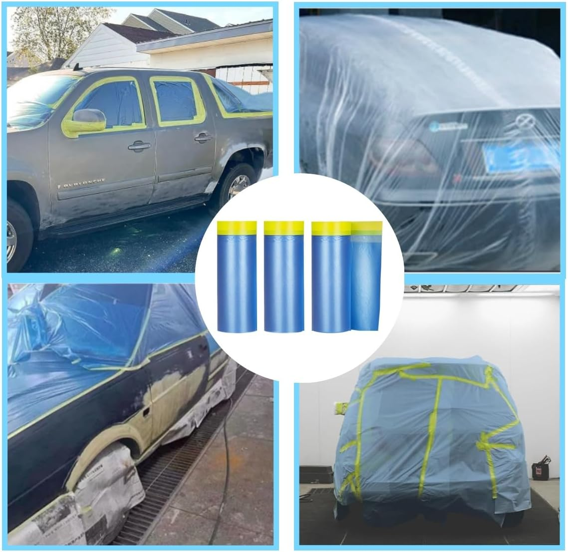 3 Rolls of Painter'S Plastic Film, Plastic Paint Tape and Curtains, Automotive Paint Tape and Curtain Cover Film, for Car, Wall, Window and Furniture Protection, 110 X 25 Meters image number 3