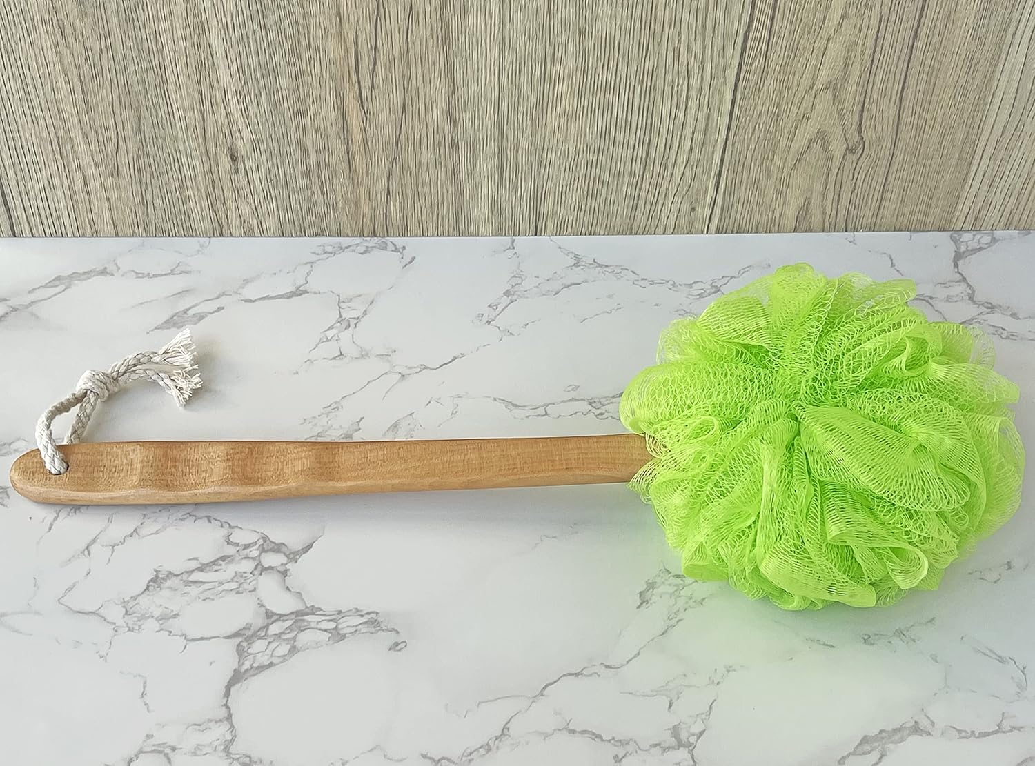 Shower Loofah Body & Back Scrubber - Exfoliating Loofah Luffa Bath Brush on a Stick - with Long Wooden Handle Back Brush for Men & Women - Easy Reach Body Wash & Lotion Applicator（ 2 Pack- Green） image number 2