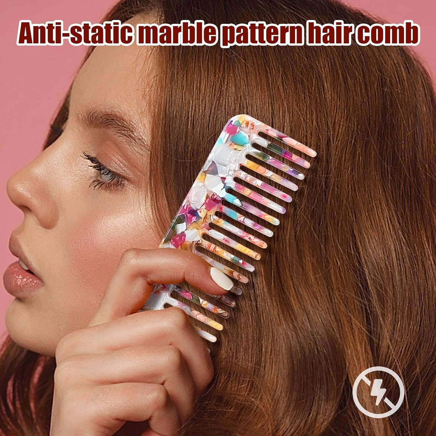 Anti-Static Turtle Comb - Wide Tooth Comb Small Travel Handbag Comb | Hand Cut Polished Hair Detangler Comb for Women, Perfect for Thick Hair, Detangling and Lilies image number 1