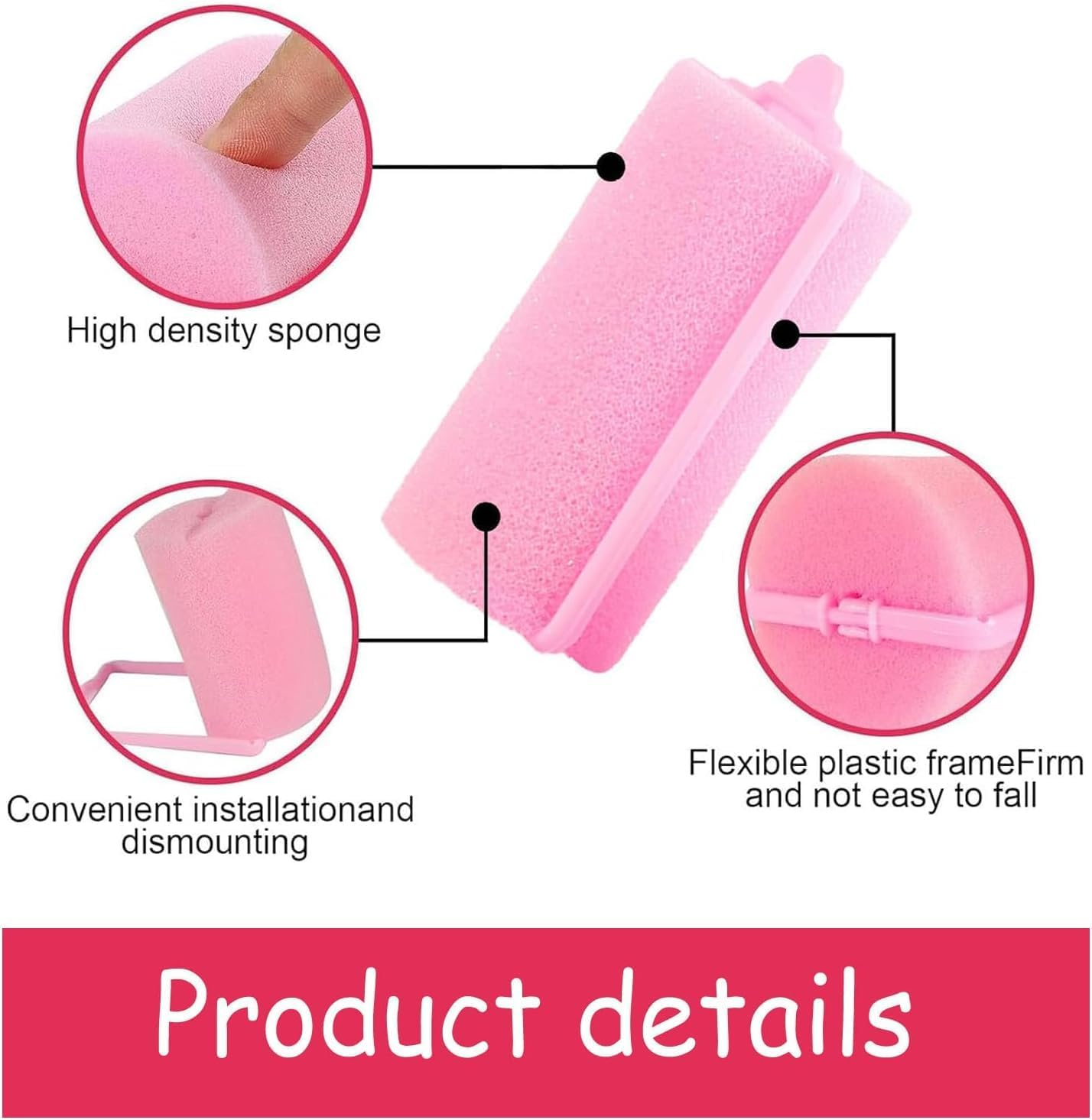 25 Piece Pink Foam Sponge Hair Curlers and Combs,Heatless, Soft and Flexible Styling Curlers for Medium Length Hair image number 5