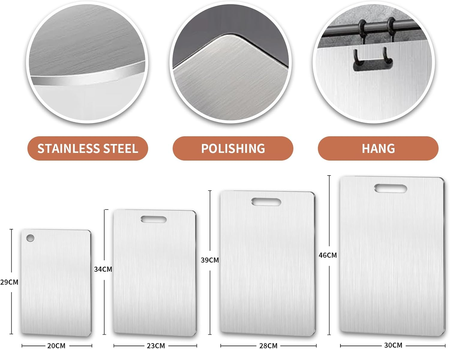 4 Pcs Titanium Cutting Board Set SUS304 Stainless Steel Cutting Board for Kitchen for Home Kitchen Cooking Meat,Vegetables,Bread Baking Board Cutting Multiple Sizes Board for Kitchen image number 2