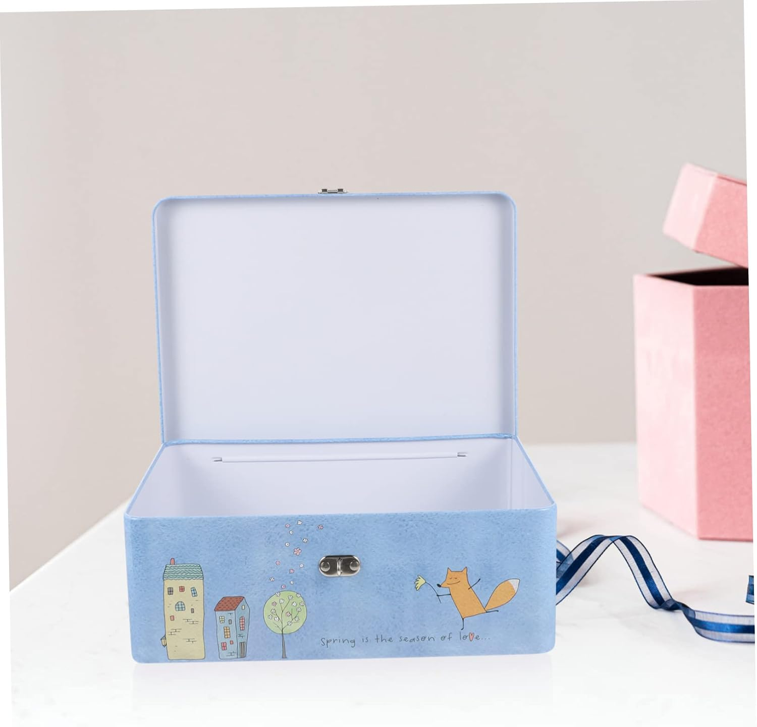 Vintage Tin Box Lock Large Portable Storage Keepsake Box Desktop Organizer for Home Office Use Key Lock image number 4