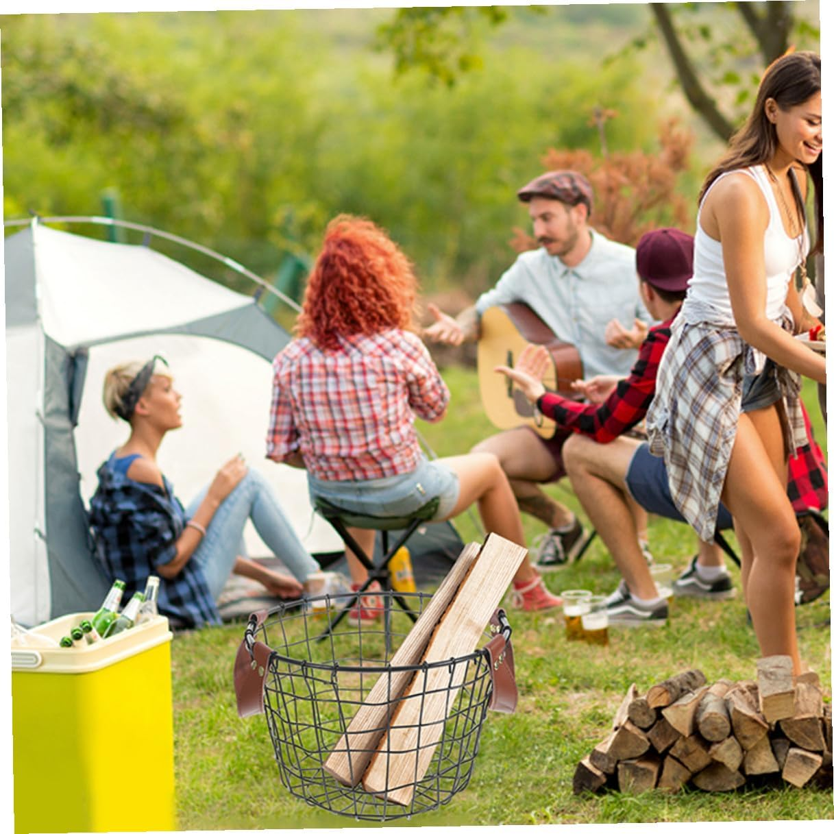 2Pcs Rustic Firewood Storage Baskets with Handles Metal Wire round Log Holders for Indoor Outdoor Large Capacity Firewood Carriers Farmhouse Style Storage Bins image number 5