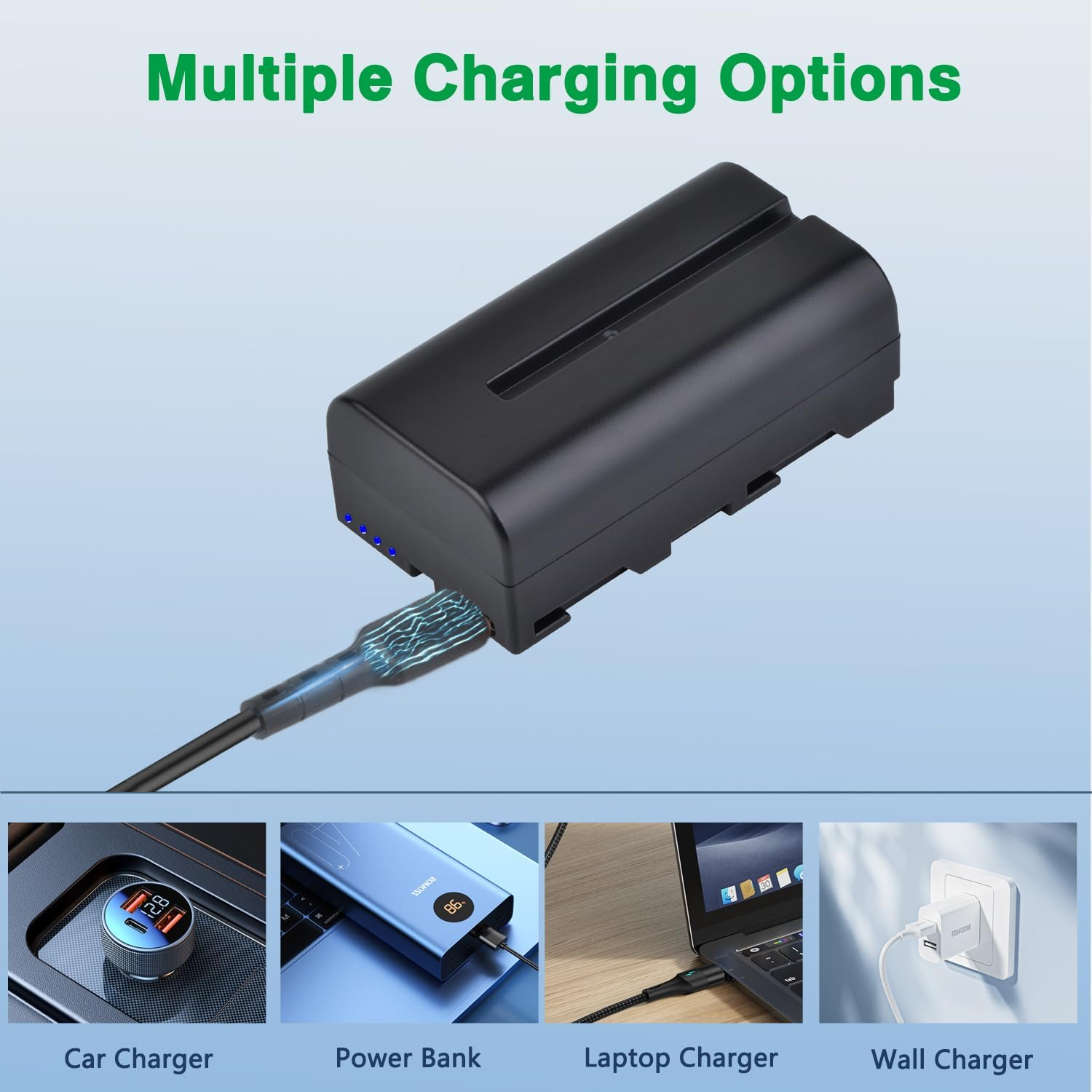 Tectra 2-Pack NP-F550 NP-F570 Battery with USB-C Port for Sony NP F970, F750, F770, F960, F530, F330, F570 and Compatible with LED Video Light, Monitor, Ring Light (Not for Camera) image number 6