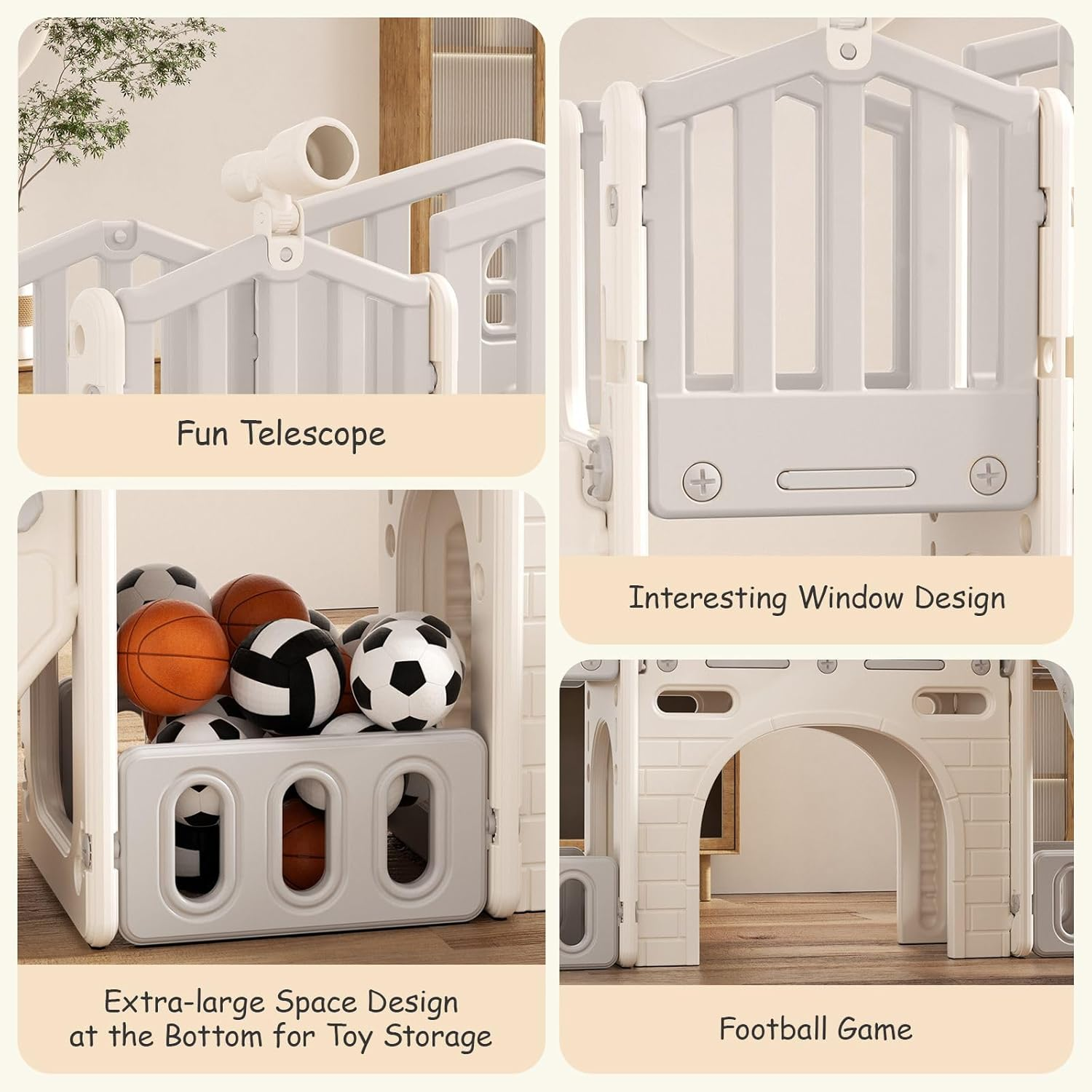 KIDBOT 7In1 Kids Slide Set with Basketball Hoop, Kid Playground Telescope Steps Activity Centre Tunnel Ring Toss Indoor Outdoor Playset Toy image number 4