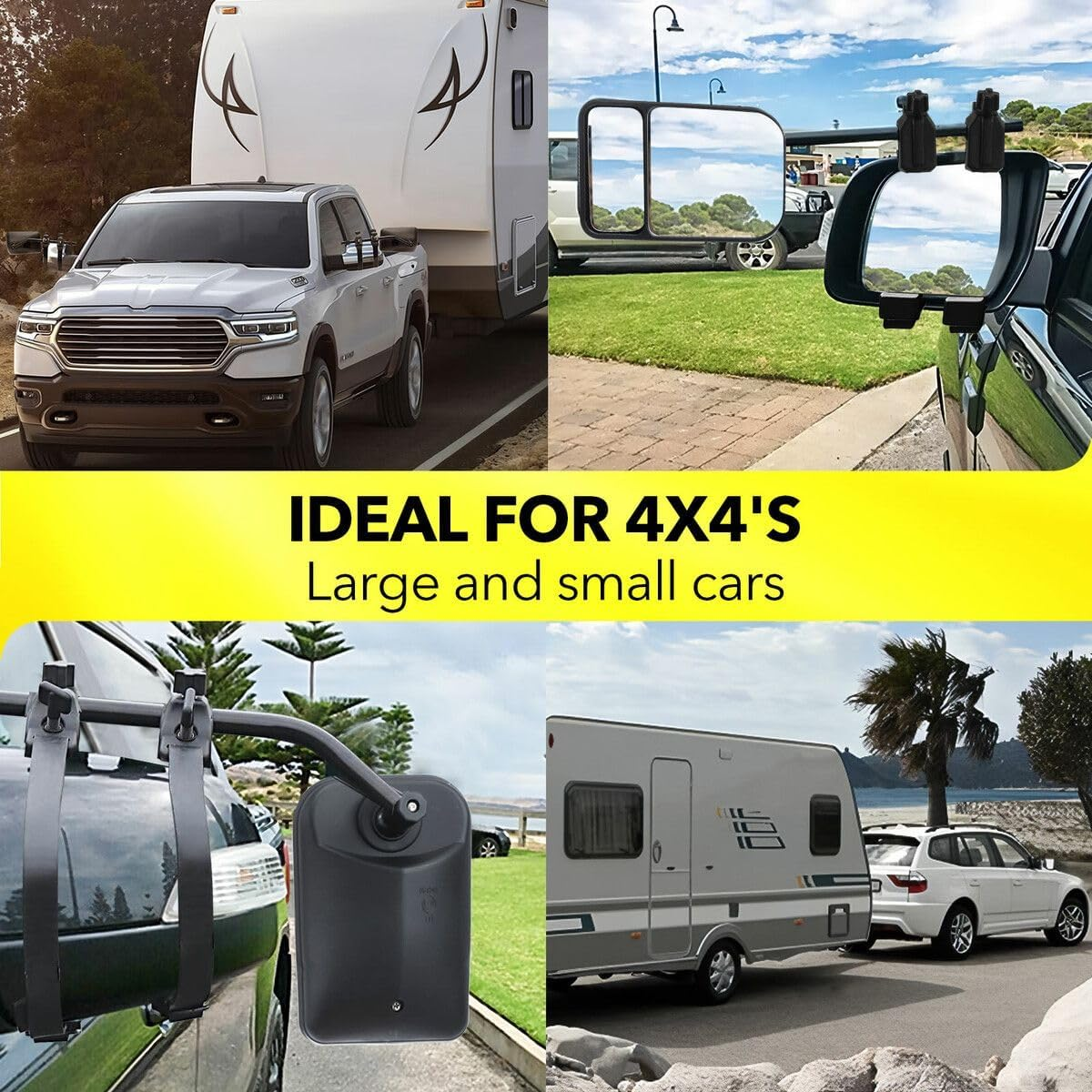 AUSWAY 2X Convex Flat Towing Mirrors Car Safety Clipon Caravan Side 4X4 Trailer Fit Offroad Camper Travel RV Truck Vehicle image number 2