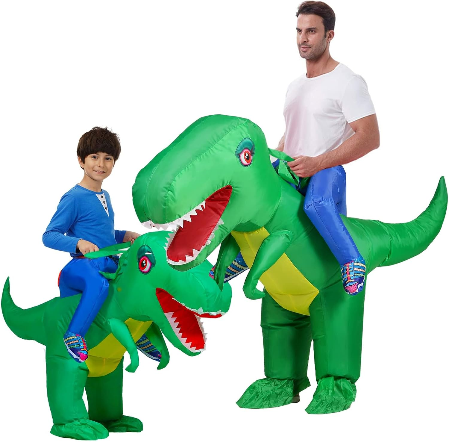 Inflatable Riding Dinosaur Costumes for Adult Kids, Funny Blow up Halloween Dinosaur Costume, Halloween Parent-Child T Rex Dino Suits Gifts image number 4