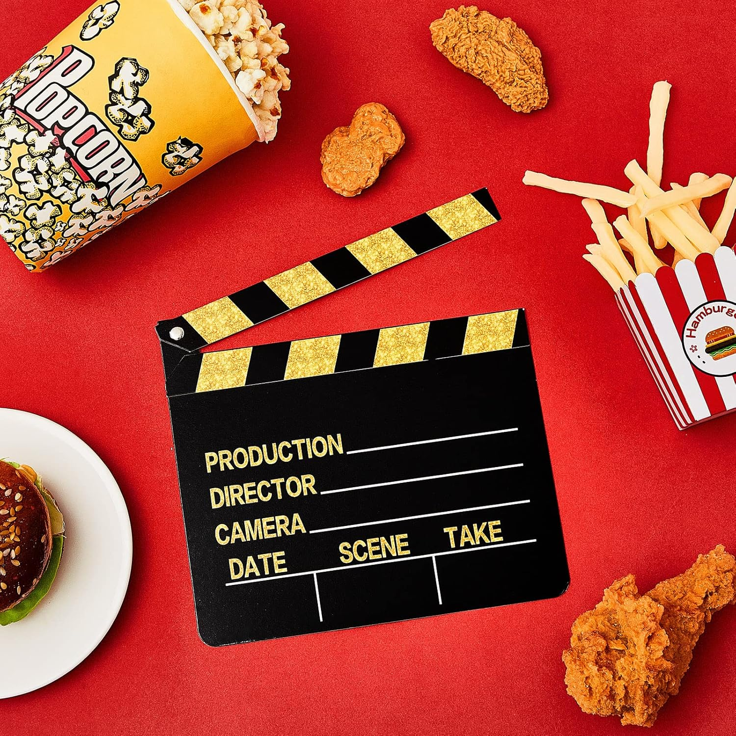 10 Pieces Film Clap Board, 7 X 8 Inch Cardboard Directors Clapper, Writable Cut Action Scene Board for Films, Photo Props (Gold) image number 1