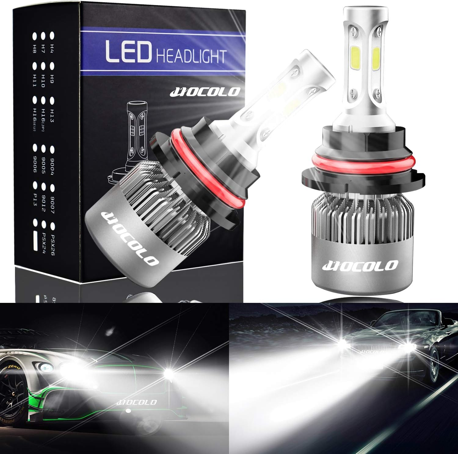 HOCOLO S2 COB 9007 HB5 8000 Lumens Led Headlight Conversion Kit,High Low Beam Headlamp,Halogen Head Light Replacement,6500K Xenon White,W/Fan All in One Plug N Play(S2-9007 Hi/Lo Beam) image number 3