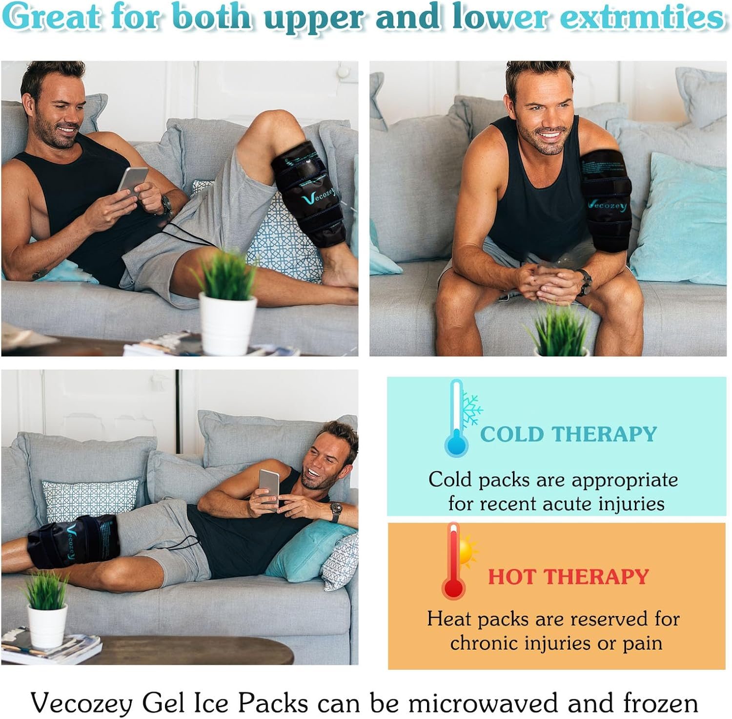 Vecozey Shin Splint Ice Pack for Entire Calf Pain Relief, Extra Large Reusable Gel Hot Cold Wrap for Leg Injuries and Recovery after Exercise, Cryotherapy Compression Sleeve for Lower Legs image number 5
