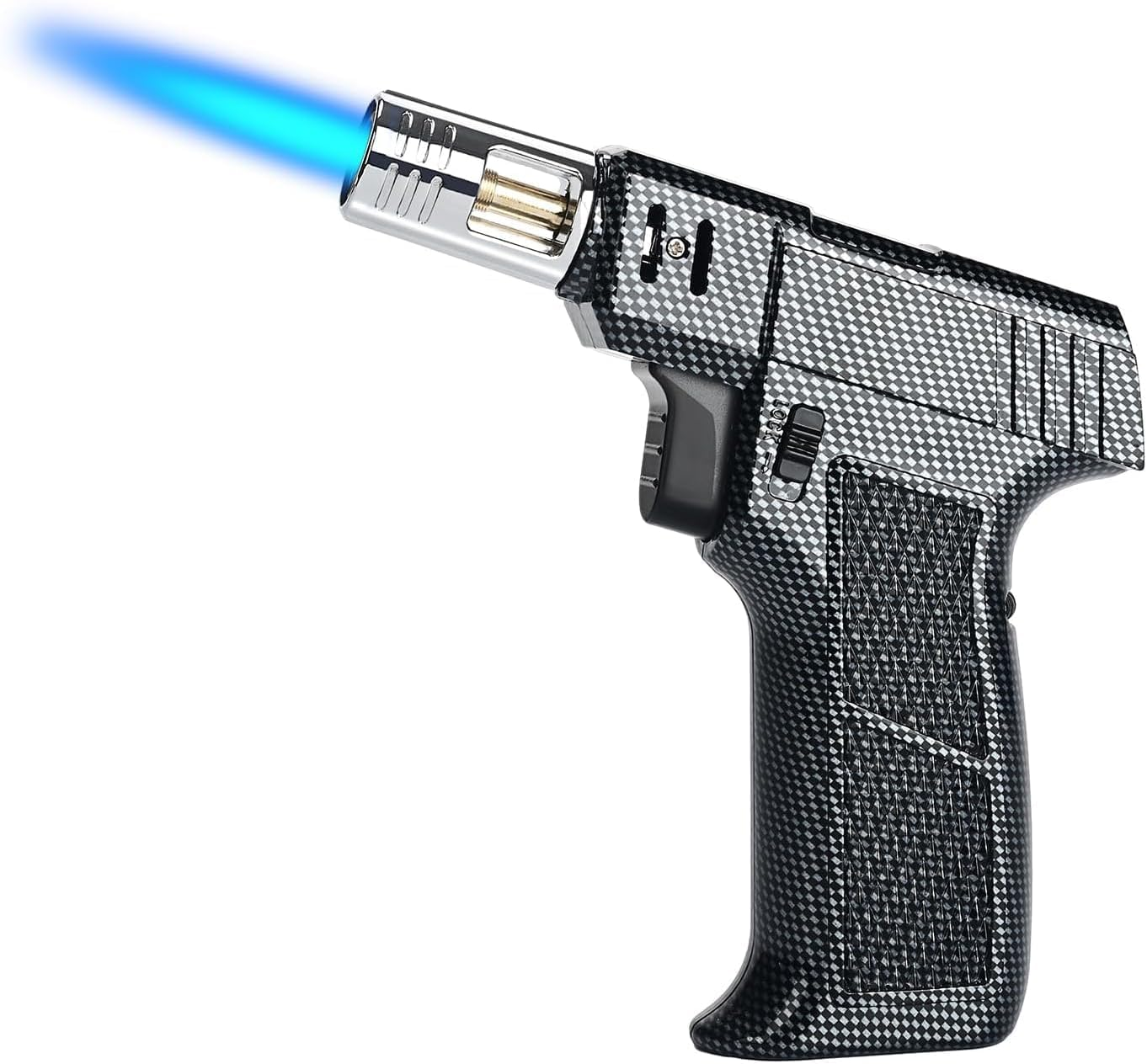 Windproof Torch Lighter,Adjustable Flame Refillable Butane Gas Lighter with Continuous Flame Lock,Kitchen Cooking Refillable Torch Lighter, Butane Gas Is Not Included (Fiber Black) image number 2