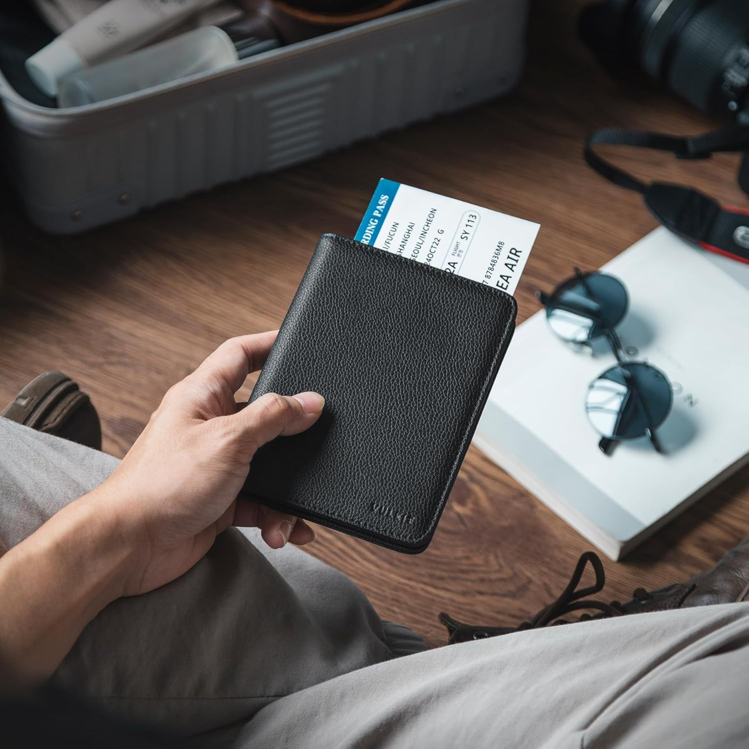 VULKIT Passport Holder RFID Blocking with Magnetic Closure Travel Wallet Passport Book Cover Boarding Pass Holder Travel Essentials - Brown image number 2