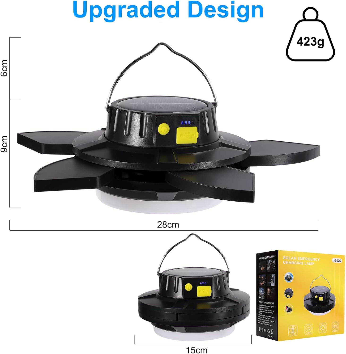 LED Camping Lantern, Dimmable Portable Outdoor Solar Emergency Light, USB Rechargeable 4000Mah Tent Light, Camping Light for Hiking, Fishing image number 5