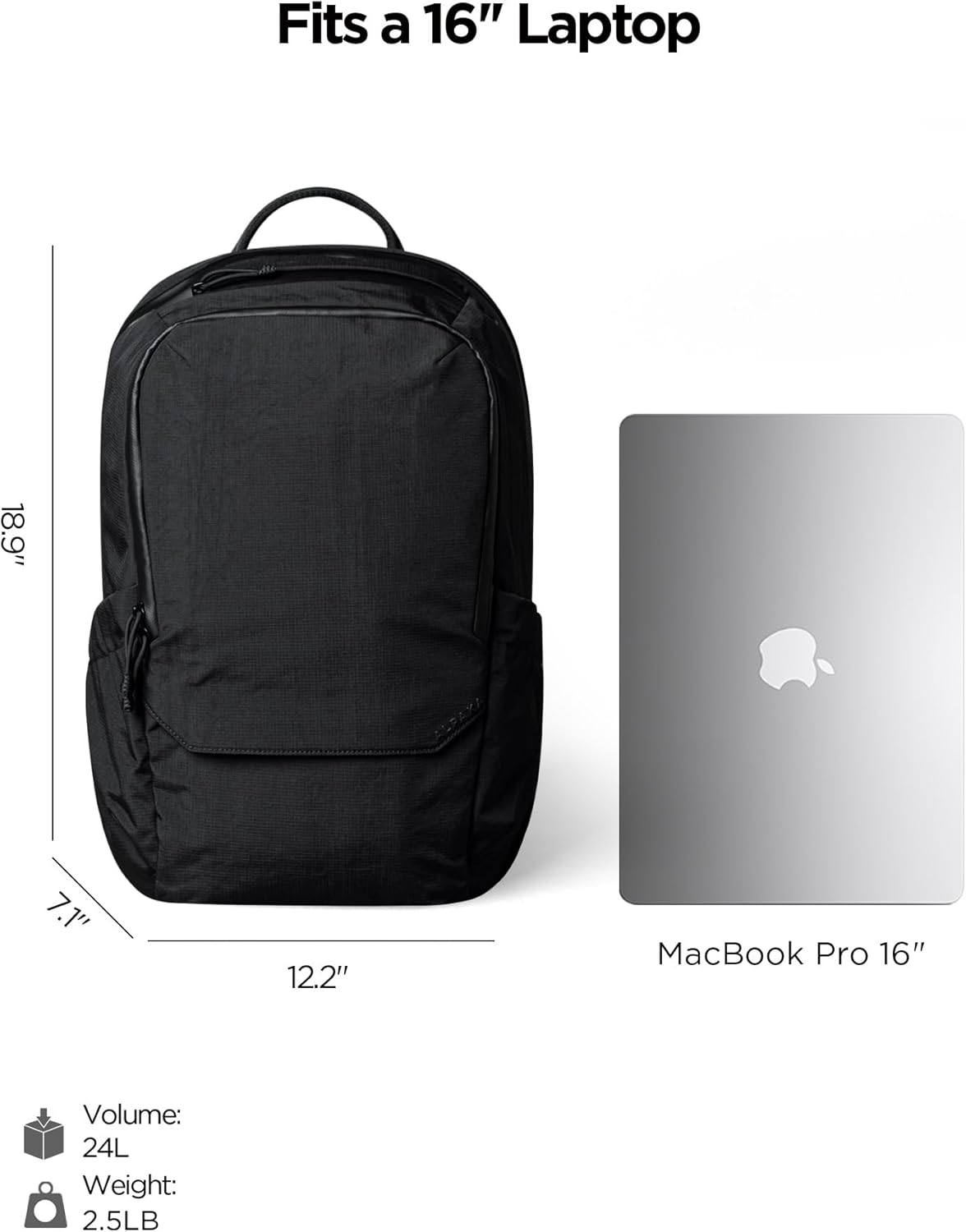 ALPAKA Elements Backpack Pro 24L - Black Laptop Backpack Fits 16'' Laptop with Dual Bottle Pockets, Travel Backpack for Men image number 1