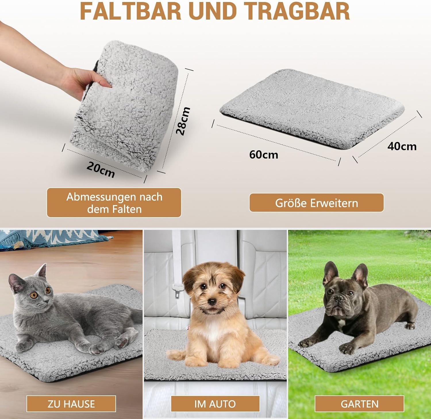 MOCOBO Cat Blanket, Heat Blanket, Washable, Non-Slip Base, Cream - 60 X 40 Cm image number 2