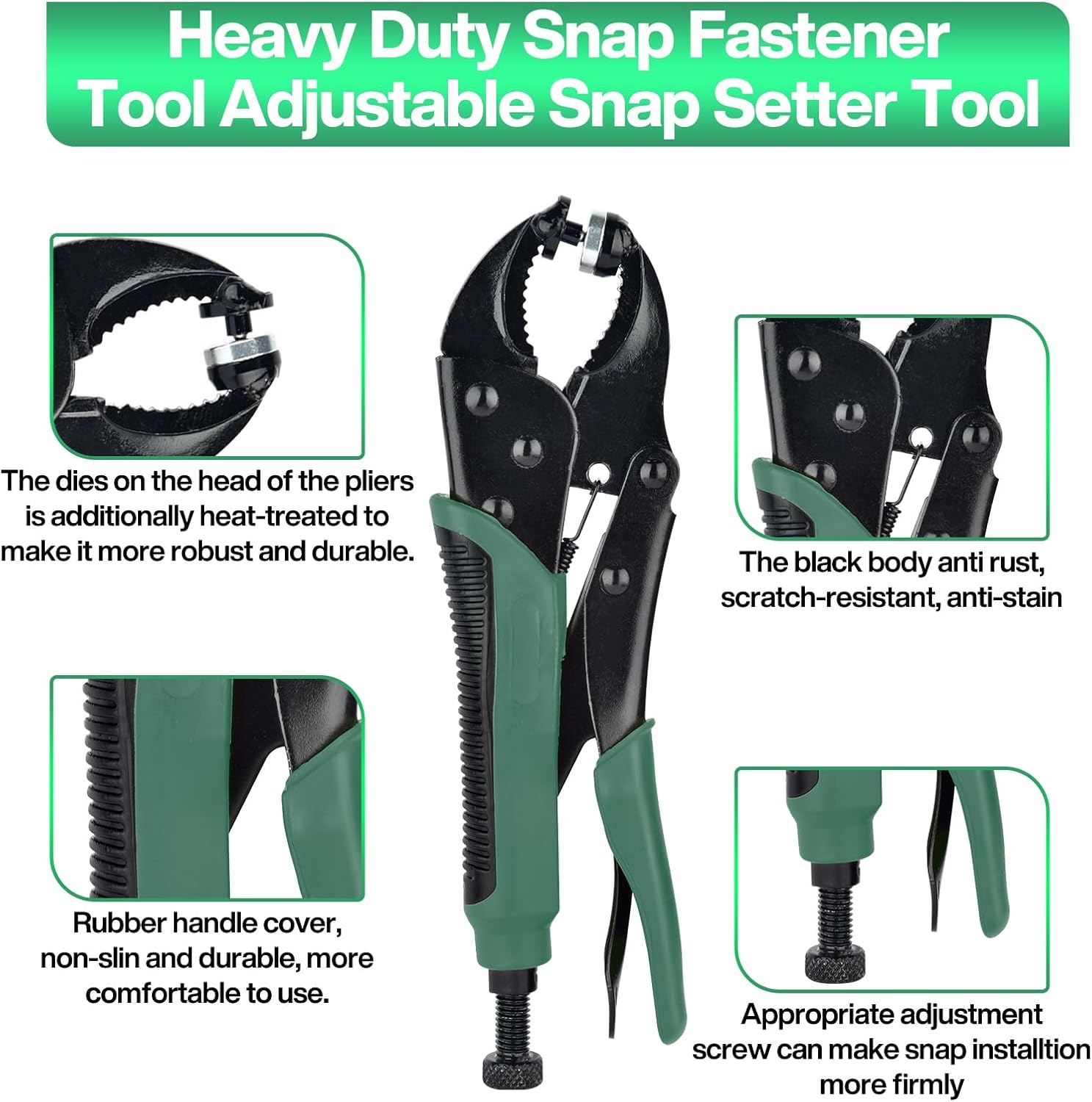 Heavy Duty Snap Fastener Tool, Snap Pliers Tool Kit for Boat Cover Snaps,Punching Function, Snap Button Tool with Adjustable Setter,Replacing Metal Snaps, Repairing Boat Covers, Canvas, Sewing image number 1