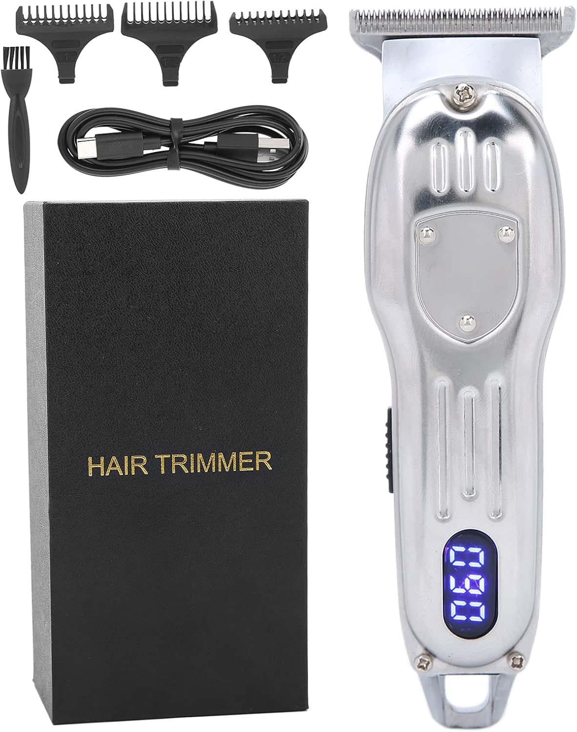 Electric Hair Trimmer with LCD Screen, Vintage Oil Head, Comfortable Grip, Professional 3 Guide Combs, Low Noise High Speed Motor, USB Charging, (Silver) image number 5