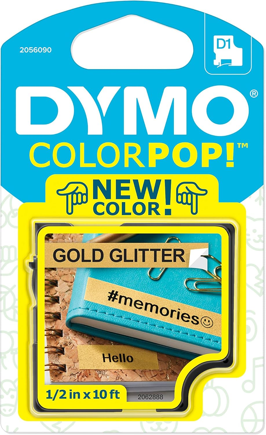DYMO COLORPOP Authentic Label Maker Tape, 1/2" W X 10' L, Black Print on Gold Glitter, D1 Standard