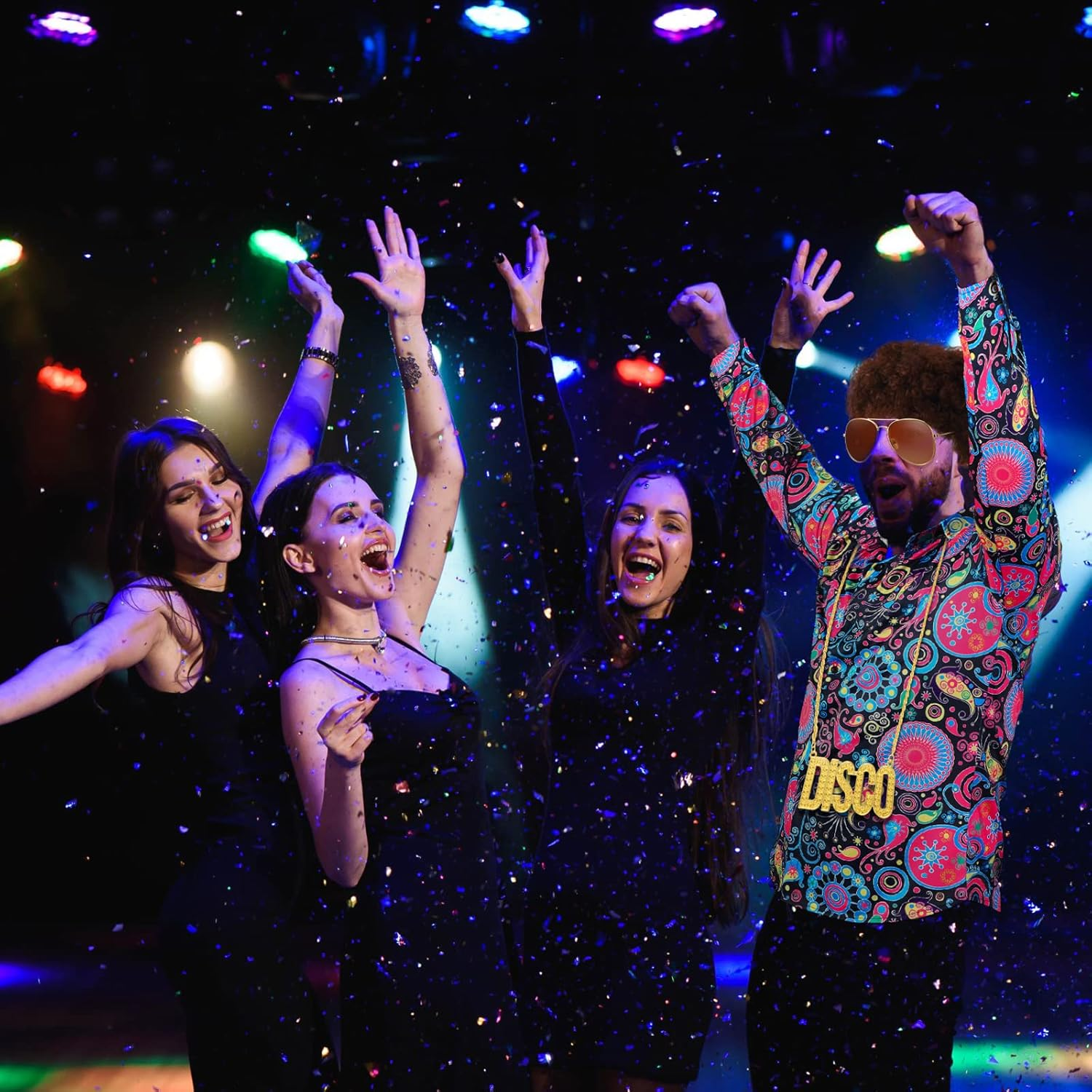 4 Pcs Mens 70S Disco Costume Set Disco Casual Paisley Top Floral Vintage Long Sleeve Shirt for 70S Disco Party Christmas Prom