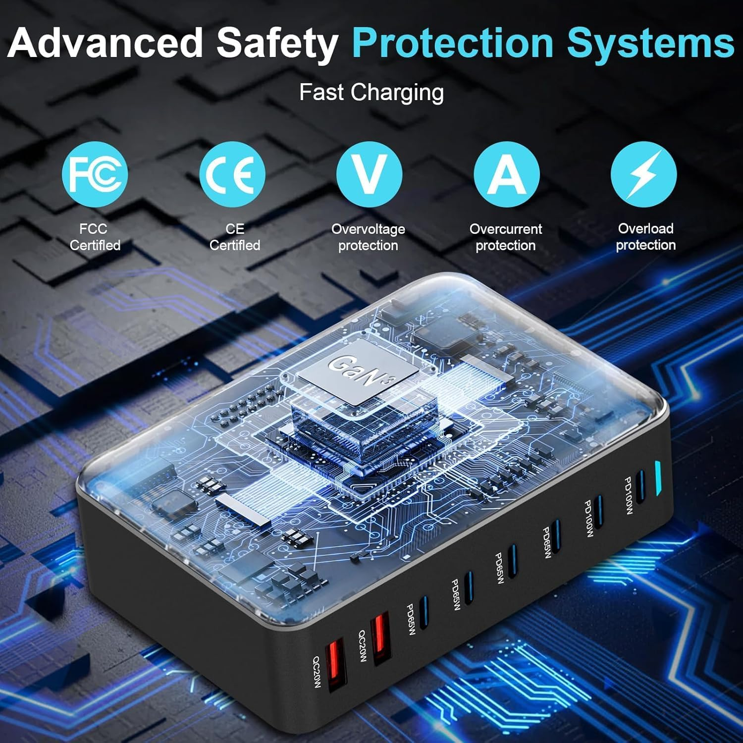 500W USB C Fast Charger, 8 Port GAN USB Charging Station Hub, Multi Port USB C Charger Compatible with Iphone 16/16 Pro/15/15 Pro, Macbook Air, Ipad Pro, Dell XPS, Samsung Galaxy S23 S22 image number 1