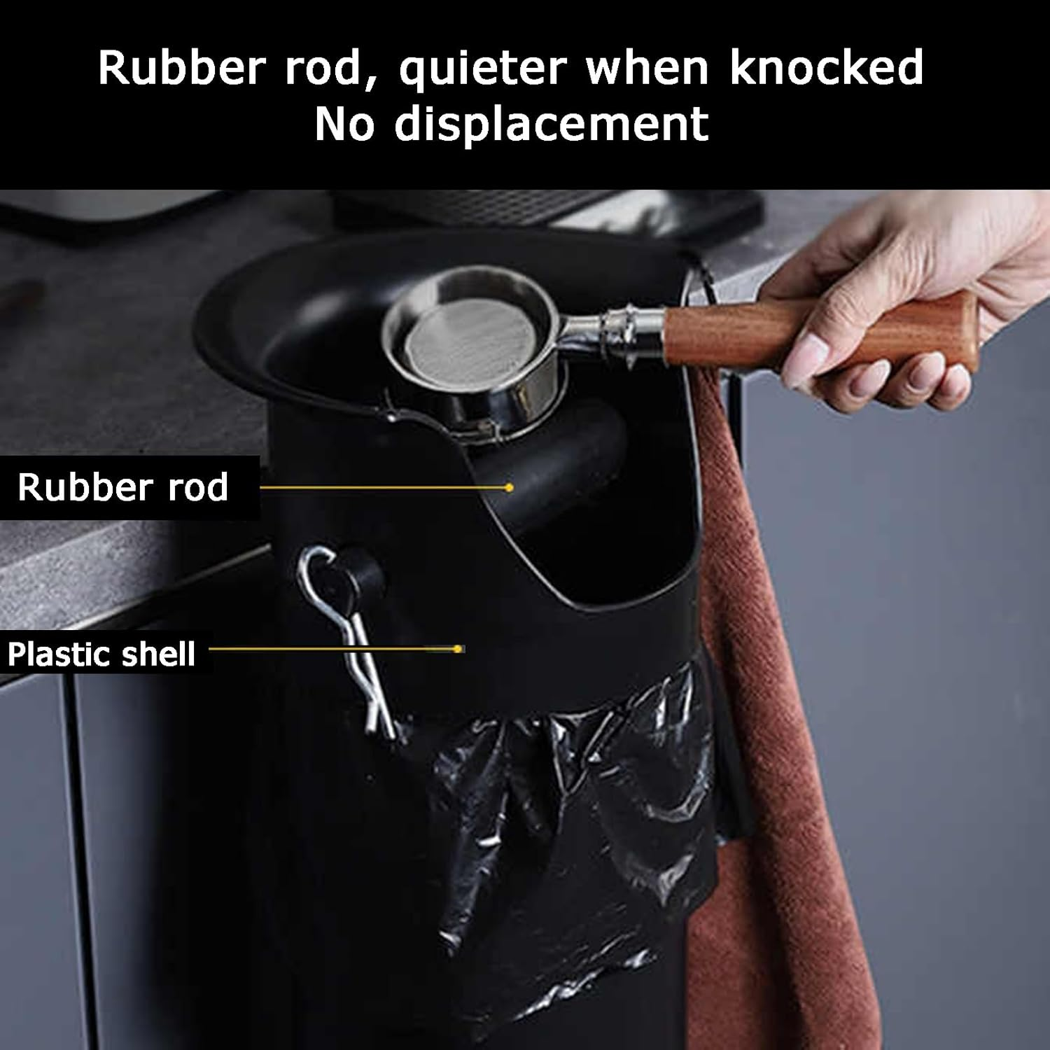 Coffee Grounds Knock Box, Floor Standing Espresso Bin,With Towel and 90 Garbage Bags, for Teahouse Household(Black) image number 3