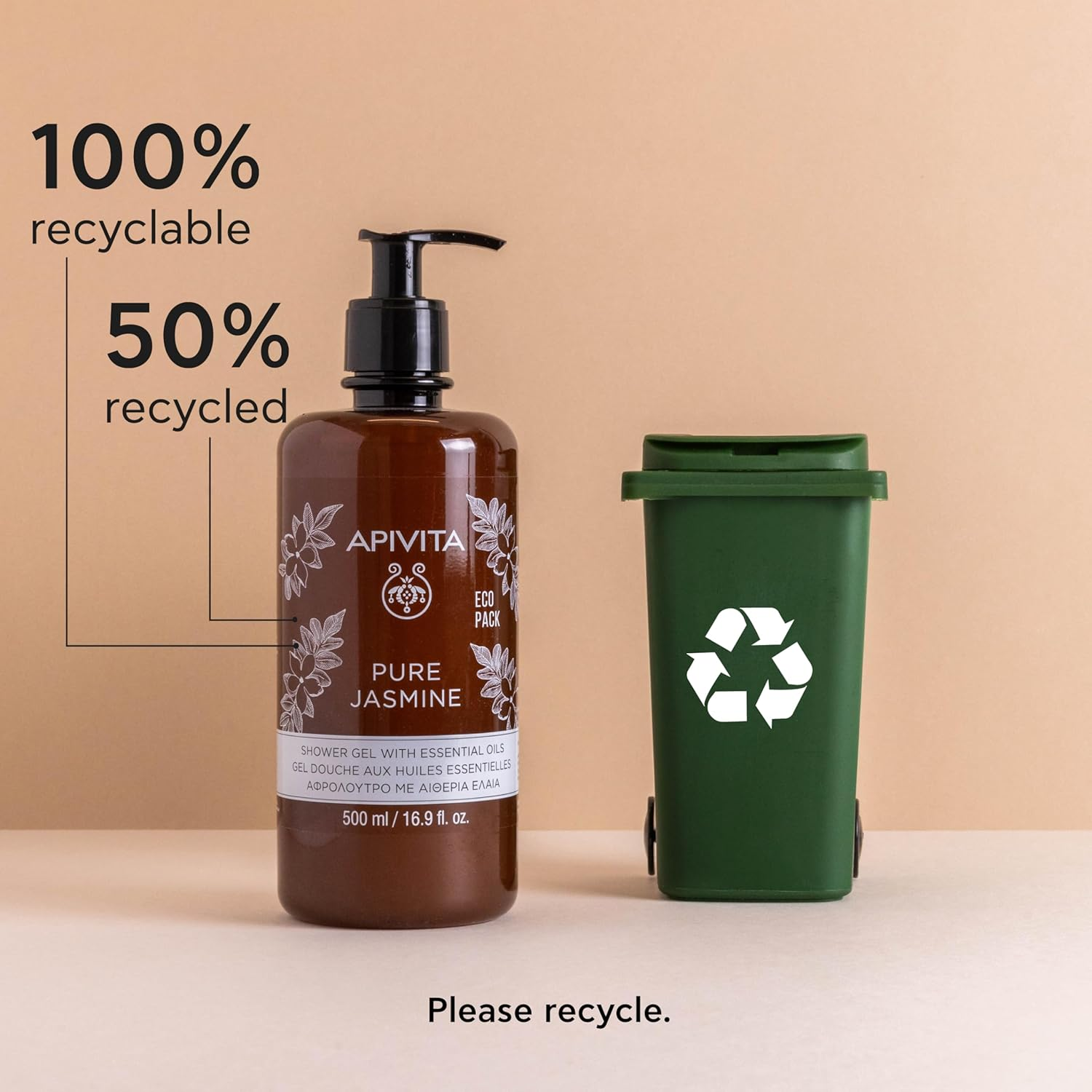 Apivita Pure Jasmine Shower Gel with Essential Oils - Ecopack 500Ml/16.9Oz image number 4