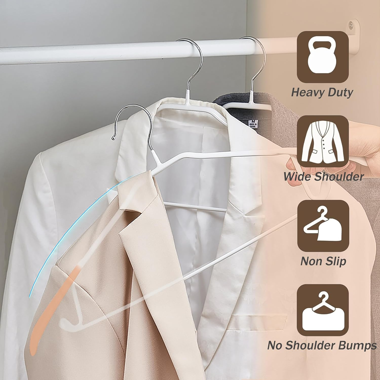 Zekroh 10 Pack Wide Shoulder Metal Hangers, 17.7 Inch Heavy Duty Retro Suit Hangers with Non Slip Pvc-Coating for Closet, Dresses, Pants, Sweaters, Jackets (White) - 2 image number 7