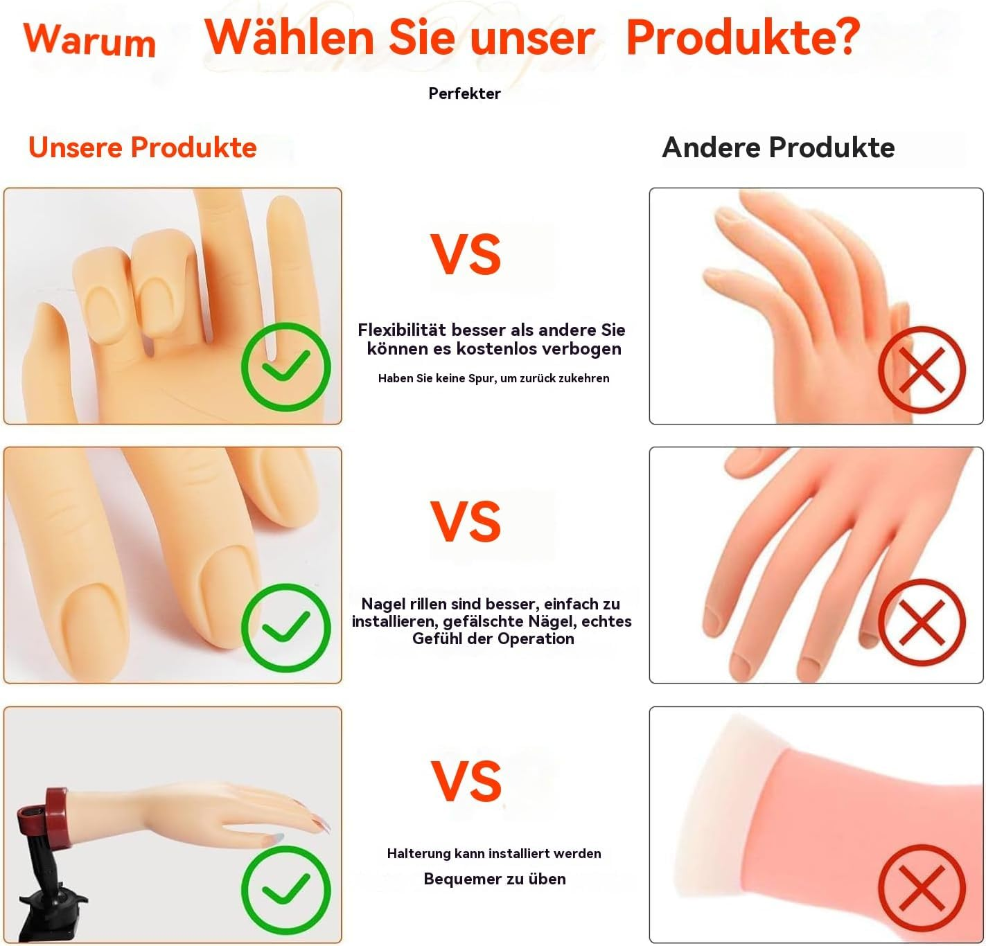 Practice Hand for Acrylic Nails, Mannequin Hands for Nails Practice, Nail Art Training Hand, Fake Nail Hand, Acrylic Nail Practice Hand, 1 Piece Nude Hand