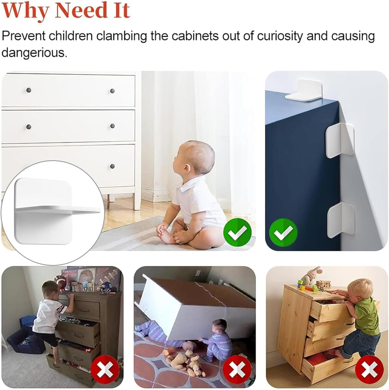 Hunken 6 Pcs Anti-Fall Stickers for Furniture, No Drilling Required, Self-Adhesive Support Pegs for Shelf Brackets, Wardrobe Shelves, Tables, and Heavy Furniture Fixing, White image number 1