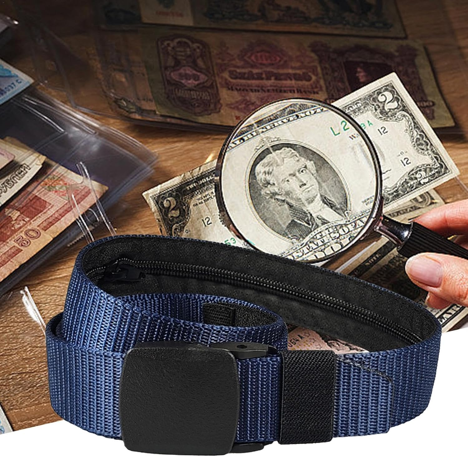 Travel Safety Belt, Travel Bag Belt, Cashsafe Anti-Theft Travel Wallet Belt - Belt with Money Compartment, Safety Money Belt for Valuables, Breathable Waist Belt for Valuables, Bar, Darkblue, Siehe image number 6