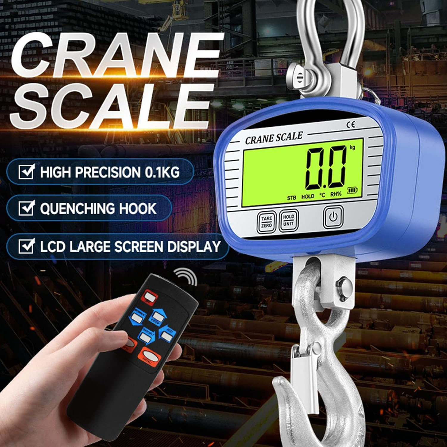 Digital Crane Scale, 1500Kg 3300Lb LCD Backlit Industrial Hanging Scale with Remote Control, High Precise Heavy Duty Weight Scale for Farm, Deer, Livestock, Big Hoist