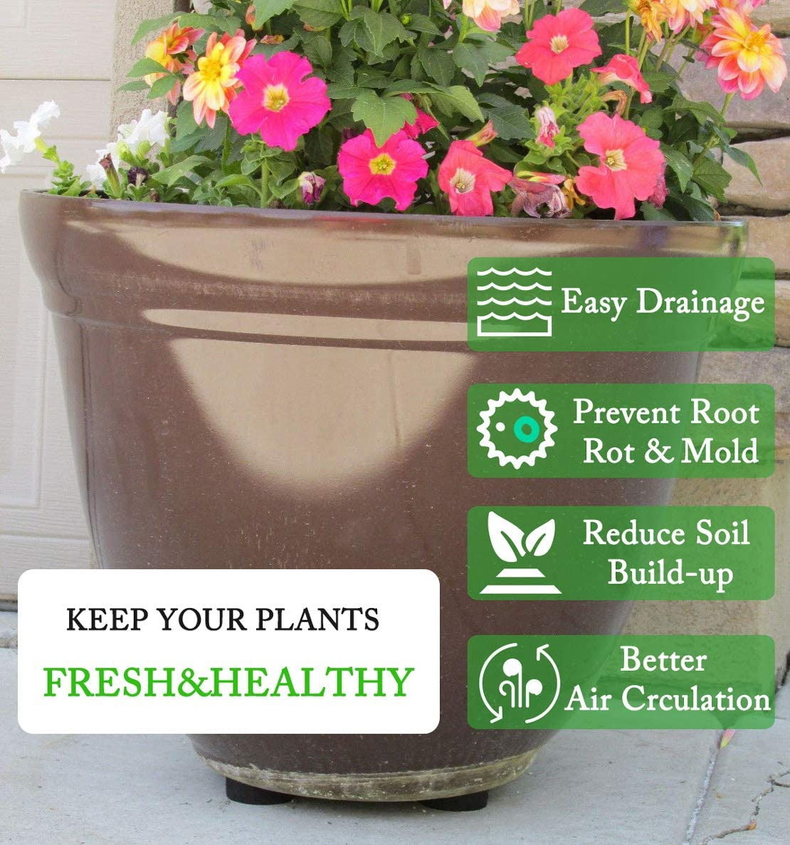 24 Pack Invisible Pot Feet with Enhanced Non-Slip Surface Grip Plant Pots and Flowers, Solid Rubber Pots Risers, Pot Lifters for Indoor or Outdoor Planters image number 3