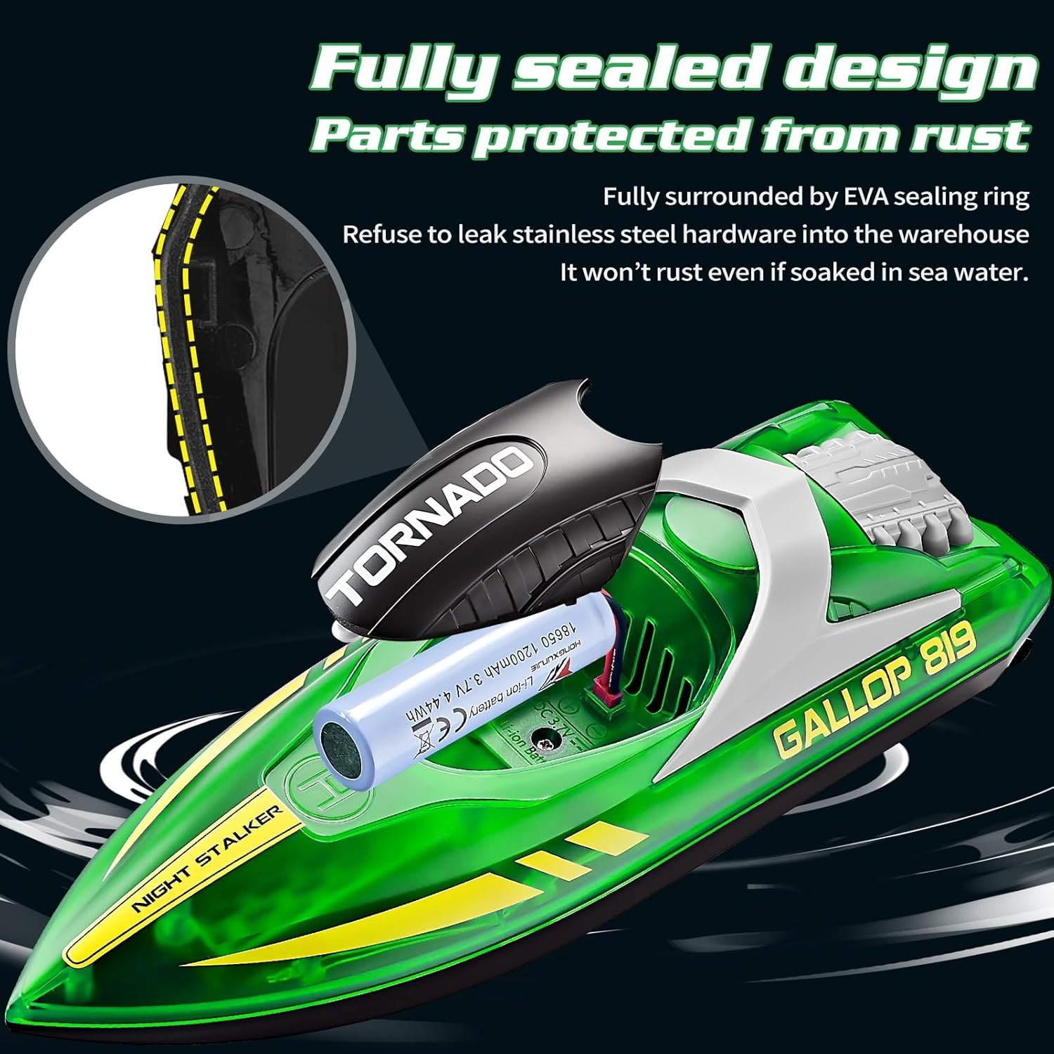 OSWIN Remote Control Boat 15+ MPH Fast RC Boat for Pool & Lake, HJ819 Remote Control Boat with LED Lights RC Speed Boat 2.4Ghz Race Boats for Adults & Kid, Pool Toys(Green) image number 1