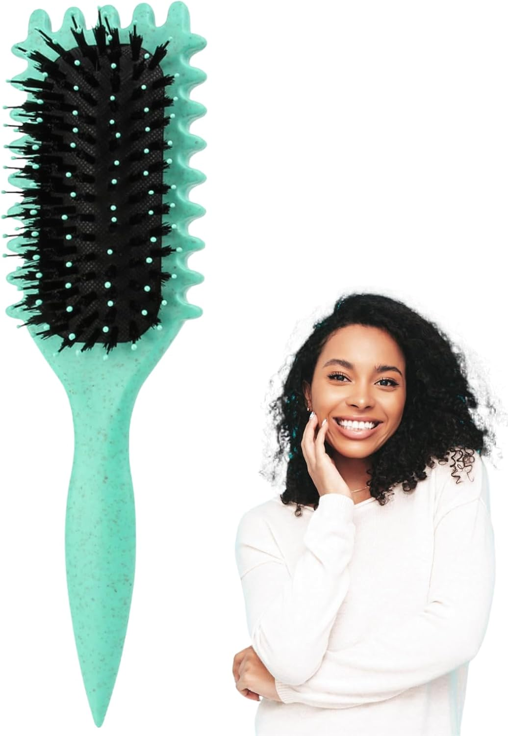 Curly Hair Brush Curl Defining Bounce Brush for Curly Hair Detangling,Shaping-Define Curling Comb Can Reduce Pulling for Women Men Girl Wet Hair or Promed Styling Edgelift-Green image number 2