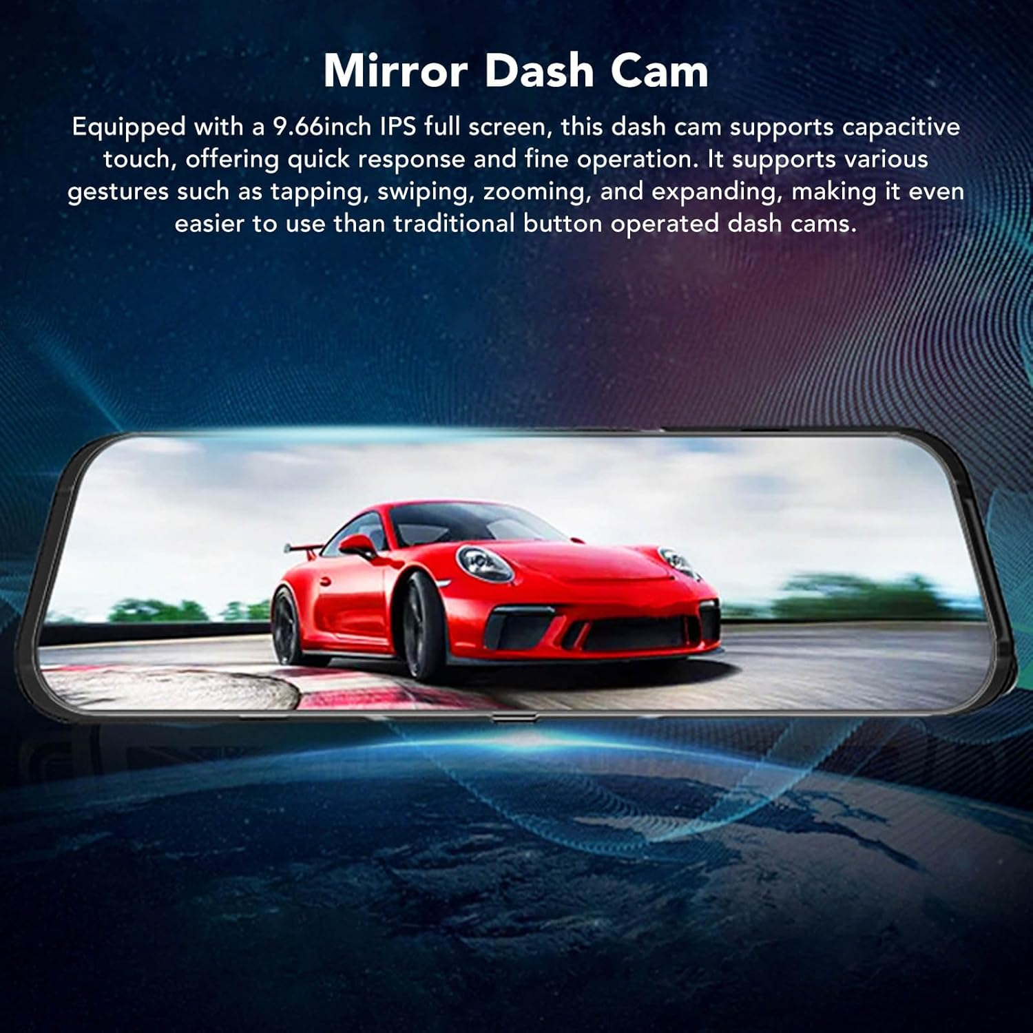 9.66In Mirror Touch Screen Dash Camera with 170&deg; Wide Angle, High Definition Recording, 24H Parking Mode for Cars image number 5