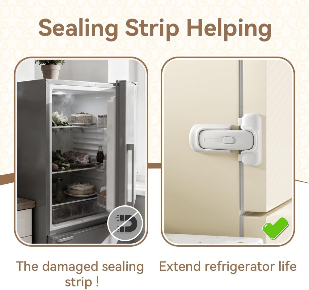 SAFELON Baby Safety Refrigerator Lock, Child Proof Fridge Door Lock, Protect Refrigerators with Damaged Sealing Strips, No Tools Required (White, 2 PCS) image number 6
