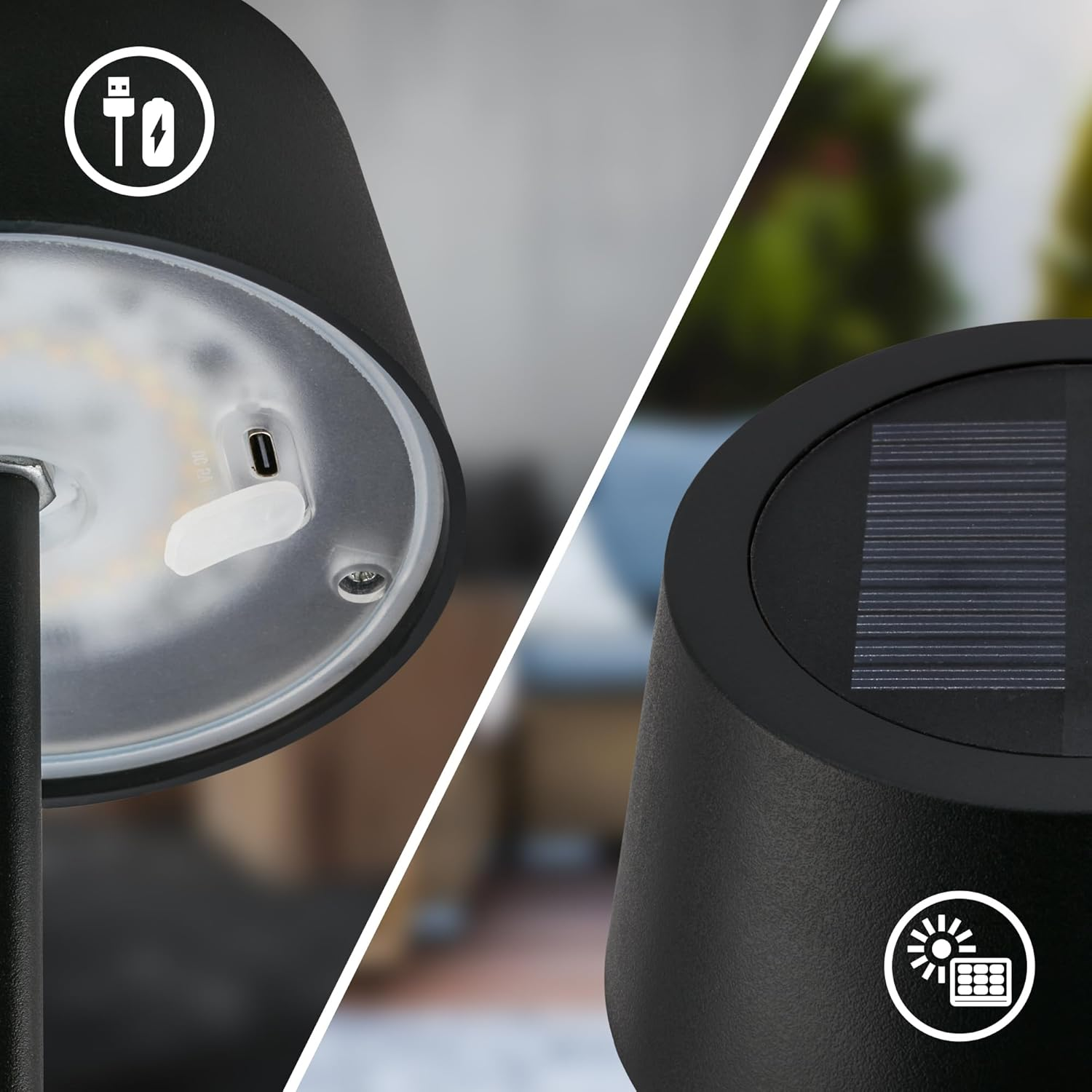 BRILONER - LED Table Lamp Wireless IP44 with Touch, CCT, Dimmable, Solar, Bedside Lamp, Reading Lamp, LED Lamp, Camping Lamp, Table Lamp, Battery Lamp, Outdoor, 11.5 X 32 Cm, Black image number 6