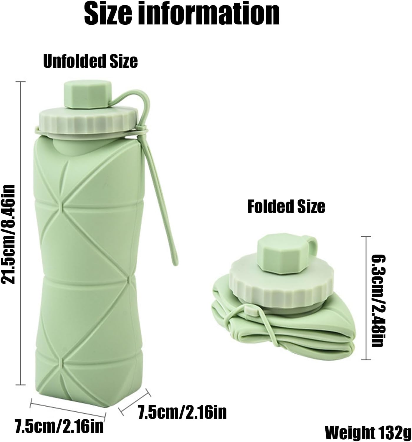 Xolixorium Collapsible Water Bottle for Travel - Double Leak-Proof Foldable Water Bottle with Safety Rope Cap, BPA Free Silicone Bottle for Hiking Sports, Lightweight
