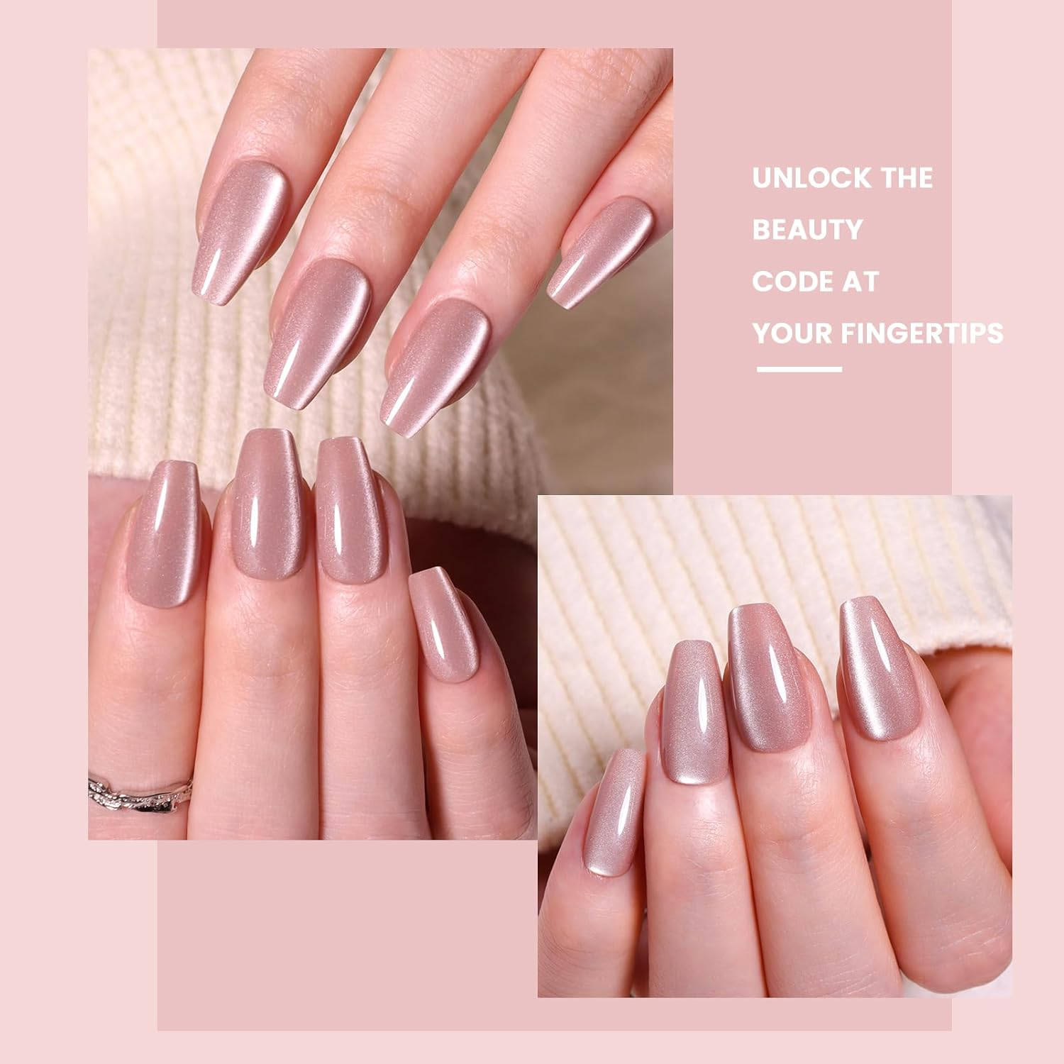 Noerrors Jelly Cat Eye False Nails Pack of 30 Short Square Naked Pink Glass Pressure Nails with Glitter, Shimmer, Acrylic and Gel Glue for Sticking False Nails image number 6