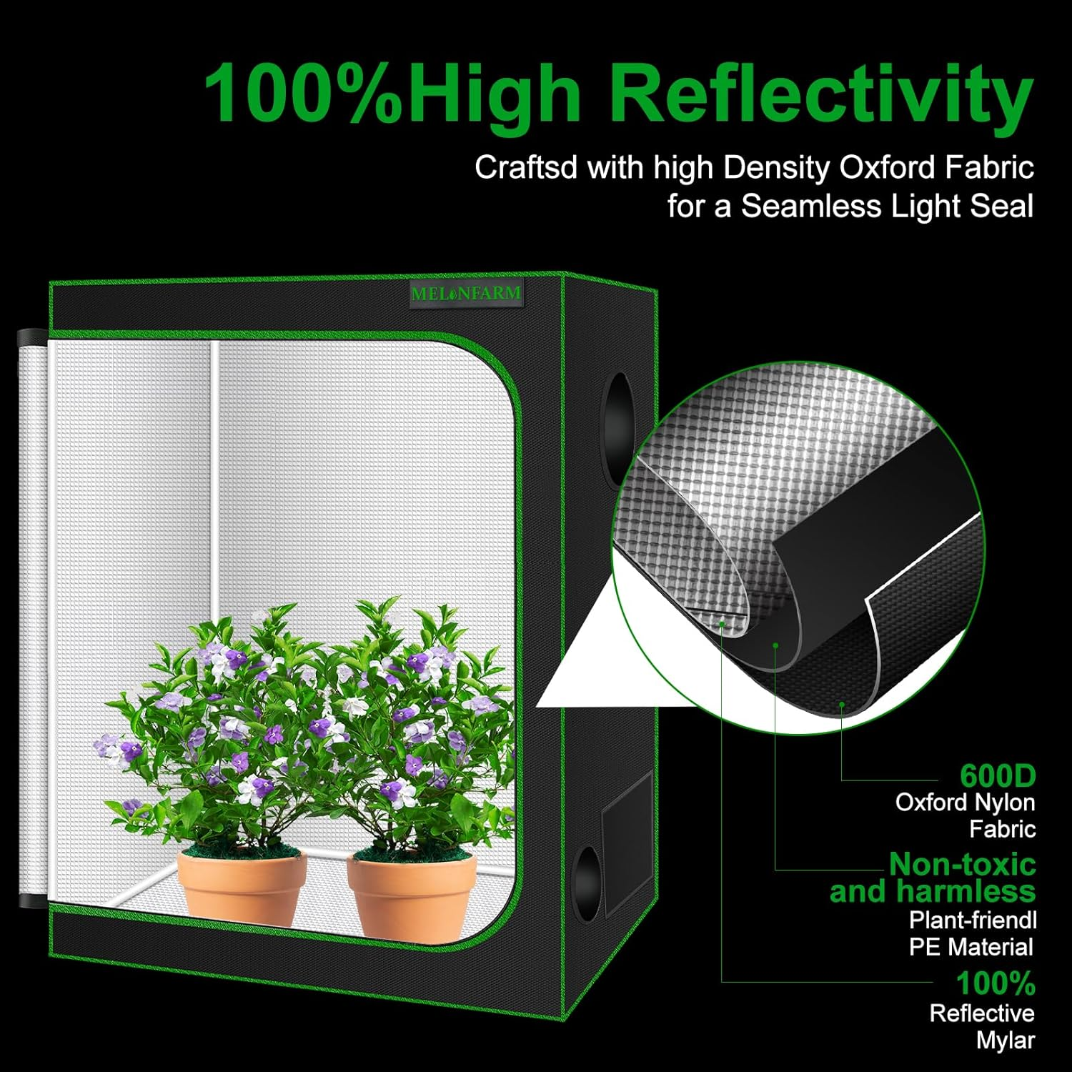 MELONFARM Small Grow Tent for Aerogarden，30&rdquo;X18&rdquo;X36&rdquo; ，Hydroponics Growing System ，Highly Reflective 600D Diamond Mylar Canvas with Ventilation Window and Floor Tray for Hydroponic Indoor Plant Growing image number 2