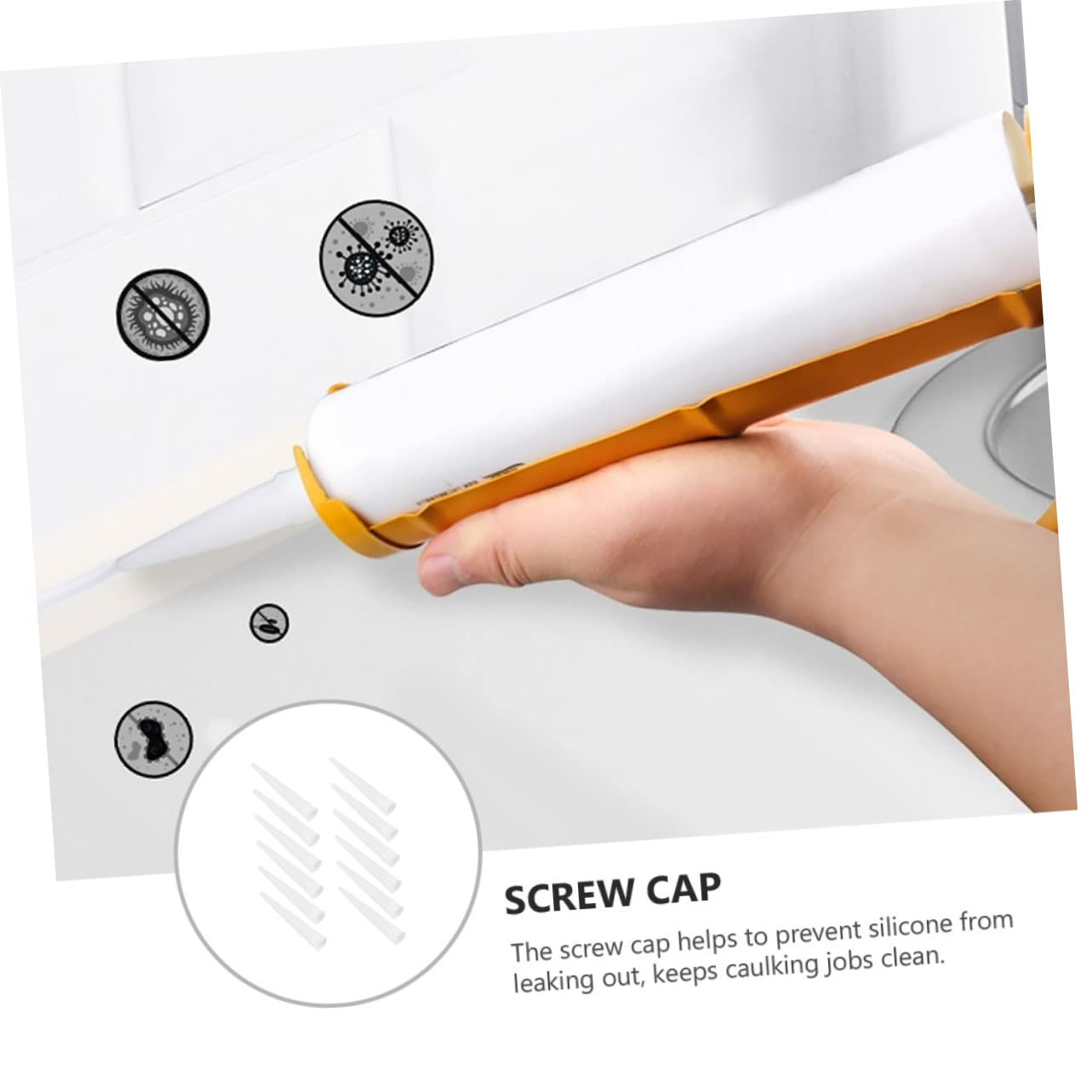 Angoily Caulking Tips, 50PCS Plastic Caulk Tips Extension Nozzle Tip Caulk, Nozzle Caps Tool Extender Reusable Caulking Glue Nozzles Tube Sealants White Tool