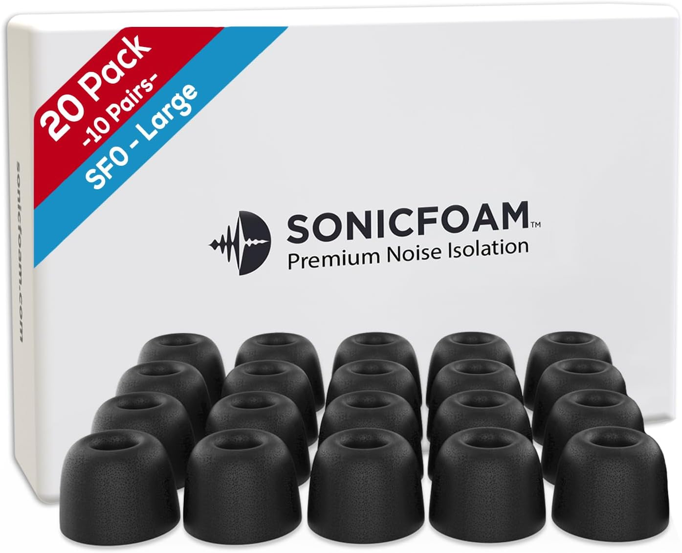 SONICFOAM Memory Foam Earbud Tips - Premium Noise Isolation, Replacement Foam Ear Tips, 10 Pack for Airpods Pro (SFAIR Medium, Black)