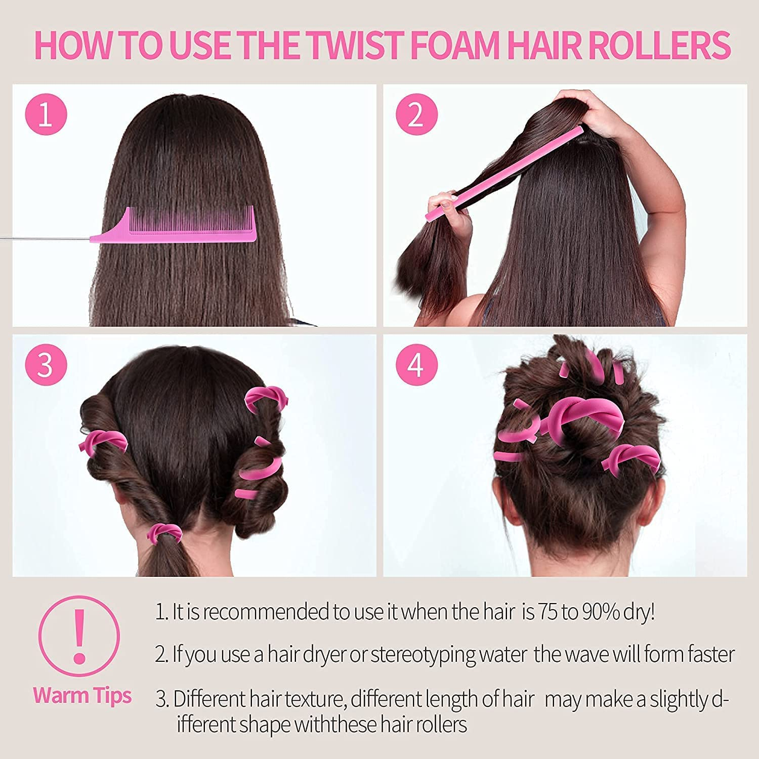 Twist Foam Hair Rollers Foam No Heat Hair Rods Rollers, 10Pcs Twist Hair Rollers No Heat Hair Rods,Hairs Roller Twists Flex Rod for Girl and Women, 24 Cm