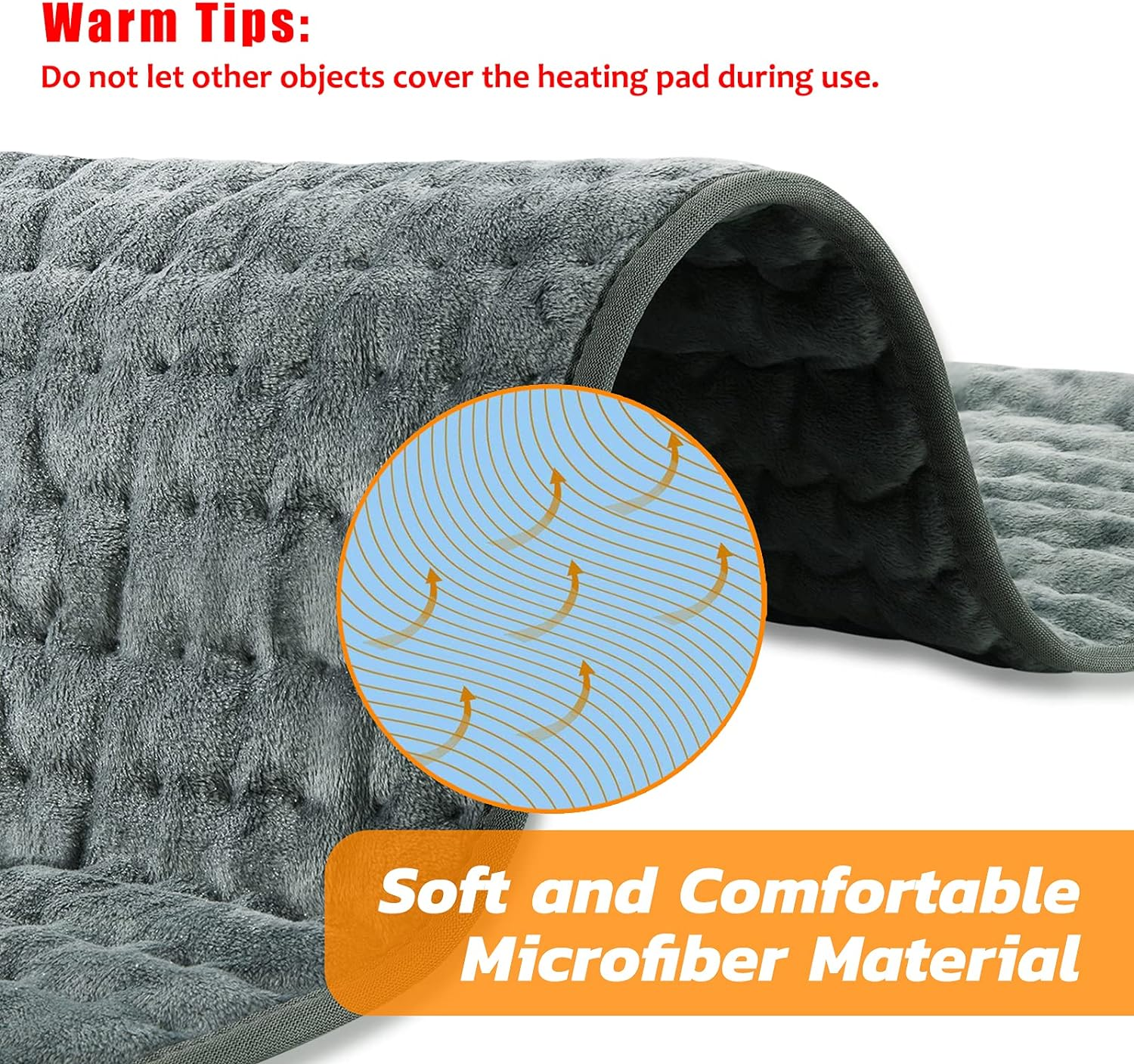 Heating Pad, Electric Heat Pad with Automatic Switch-Off and 6 Temperature Levels Heating Pad for Back Neck Shoulder Belly Heating Technology - Machine Washable(Dark Gray, 12" X 24") image number 6