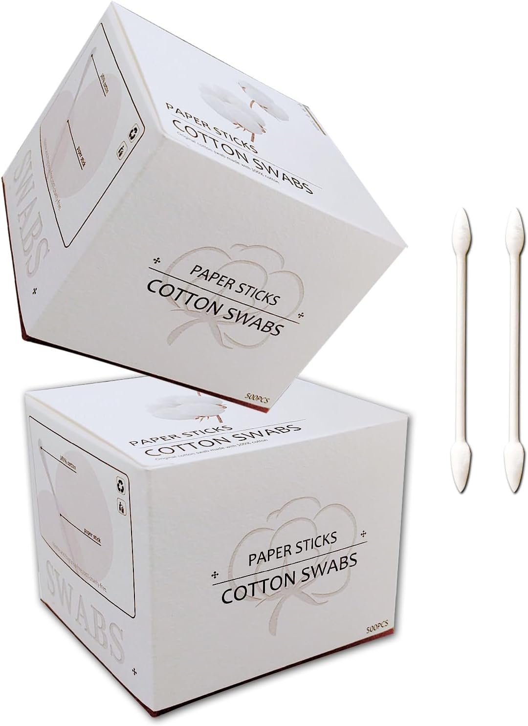 Double Precision Tips Cotton Swabs with Paper Stick, Pointed Organic Cotton Buds for Makeup, 800Pcs image number 2