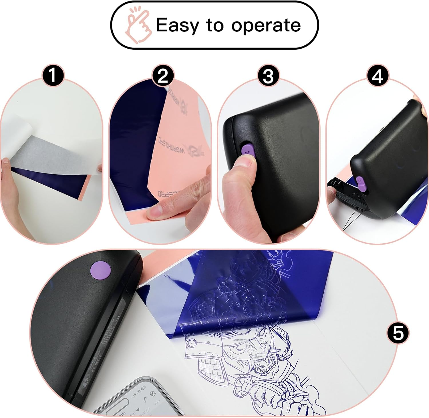 Wormhole Tattoo Stencil Printer, Mini Thermal Tattoo Printer, Bluetooth Tattoo Machines Compatible with Tablet, Smartphone for Beginners and Artists-Black image number 2