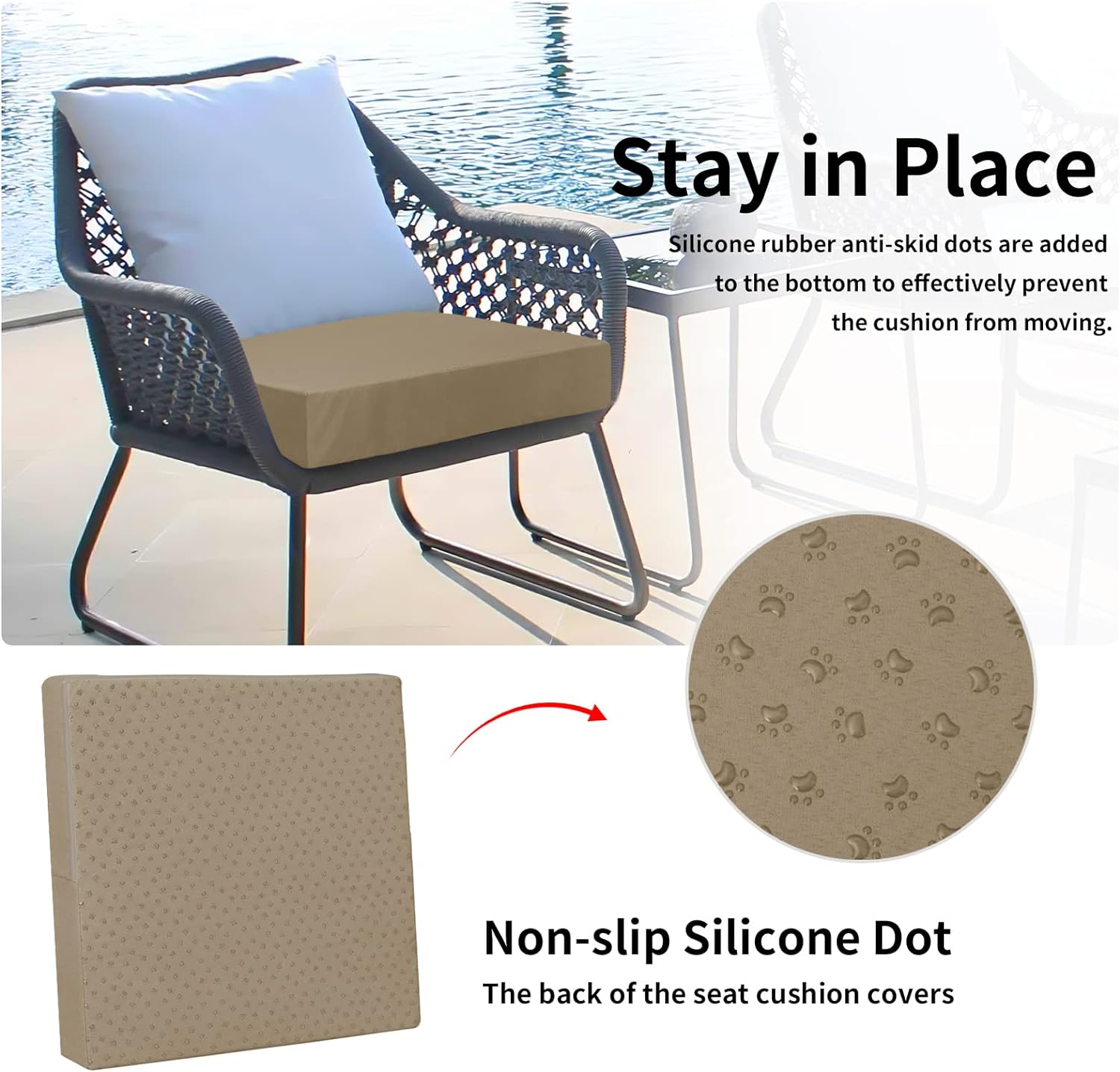 Easy-Going Waterproof Patio Cushion Covers 24X24X4 Inch 4 Pack Replacement Non-Slip Outdoor Seat Cushion Slipcover with Zipper. ONLY Covers. Camel image number 5