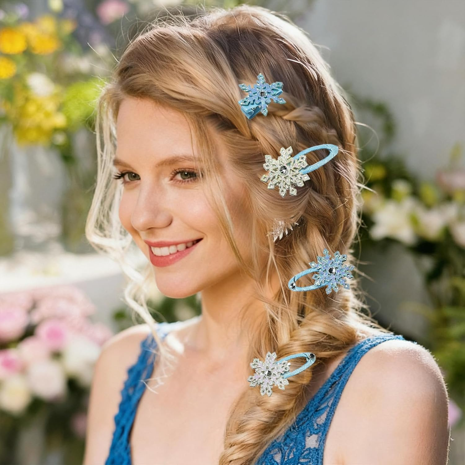 Snowflake Hair Clip Set, 8 Pieces Exquisite Christmas Snowflake Hair Clips, Snowflakes Hair Accessories Hair Clip with Shiny Rhinestones for Women Girls Winter Christmas Party Gift (E) image number 5