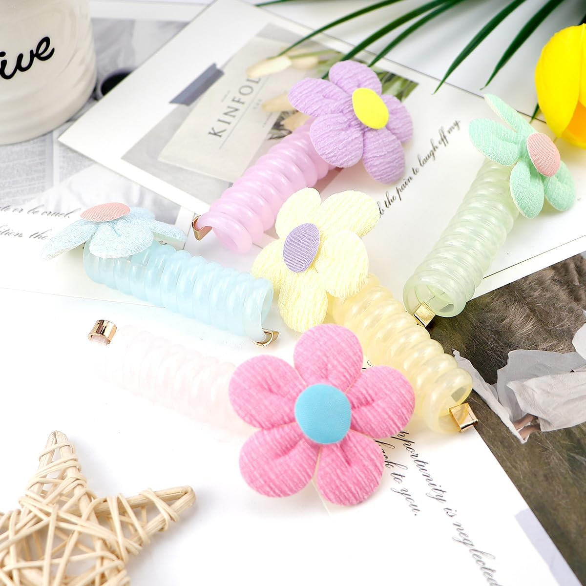 FERCAISH Pack of 10 Colourful Telephone Wire Hair Bands, Spiral Hair Ties, Braided Telephone Cable Hair Bands for Children, Girls and Women image number 2