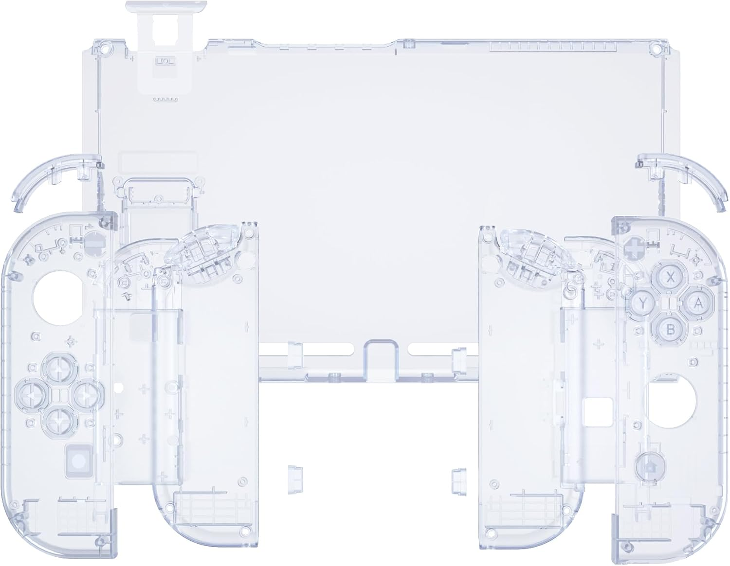 Extremerate DIY Replacement Shell Buttons for Nintendo Switch, Crystal Glacier Blue Custom Back Plate for Switch Console, Housing Case with Colorful Buttons for Joycon Handheld - No Controller - Crystal Clear Black image number 2